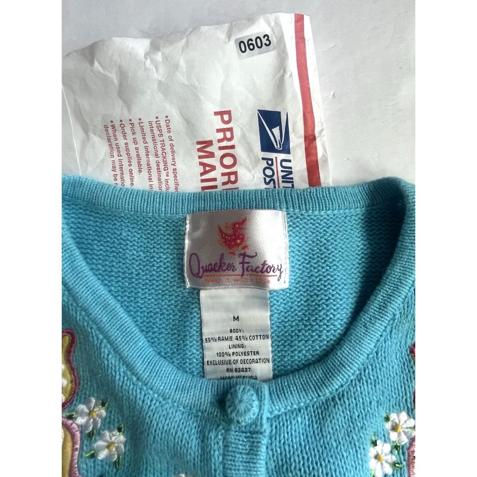 Quacker Factory Quacker Factory Sweater Womens M Blue Embroidered Butterfly Cardigan Button Women Size M / US 6-8 / IT 42-44 - 7 Thumbnail