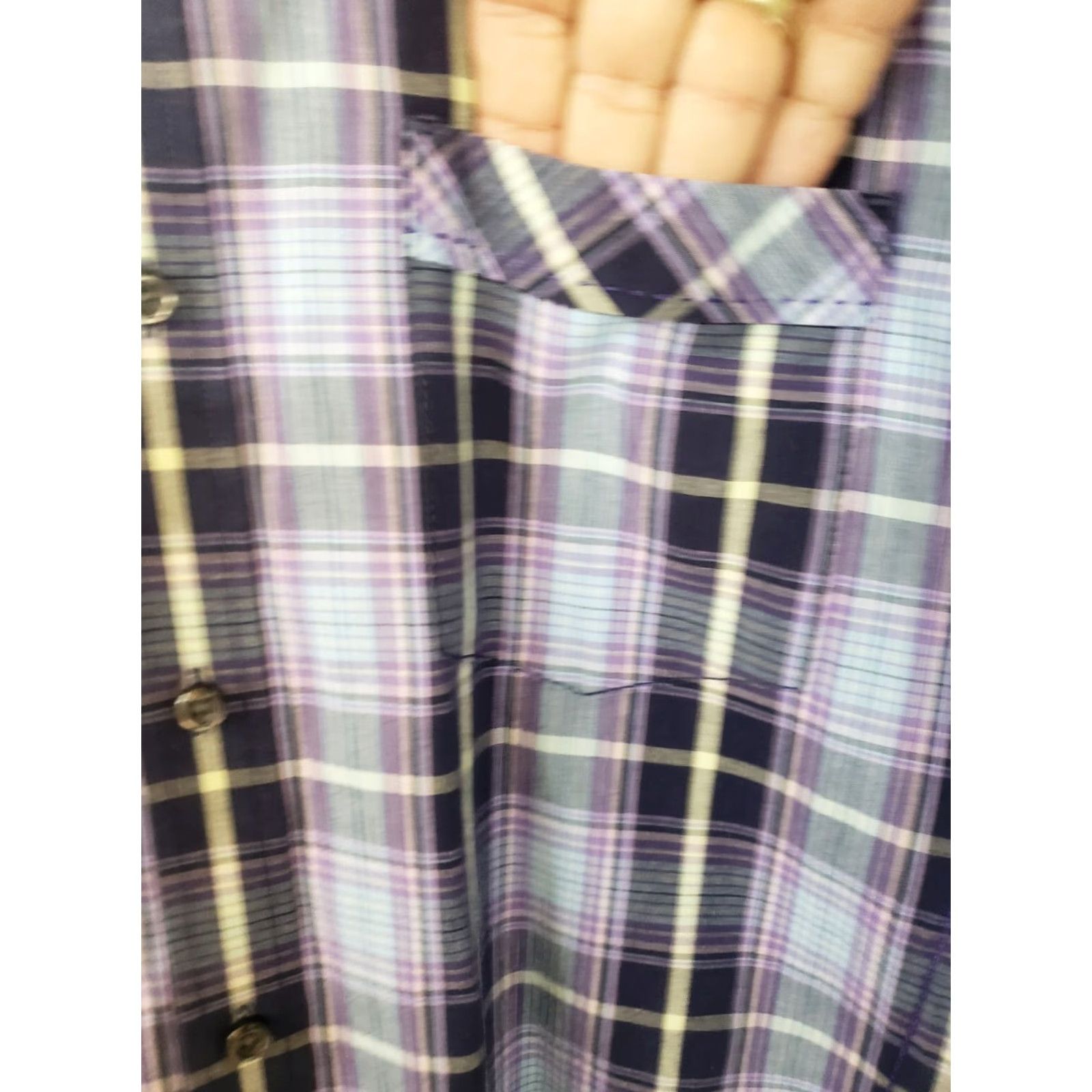 Vintage James Campbell Men's L Button-Down Shirt Blue Purple Plaid Short Sleeve Casual Workwear Travel Party/Cocktail Size US L / EU 52-54 / 3 - 6 Thumbnail