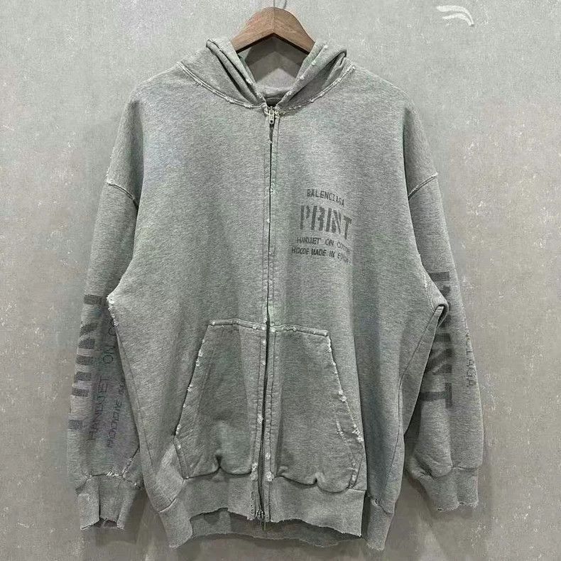 Balenciaga Balenciaga Printed Grey Destroyed Zipper Hoodie Size US M / EU 48-50 / 2 - 1 Thumbnail