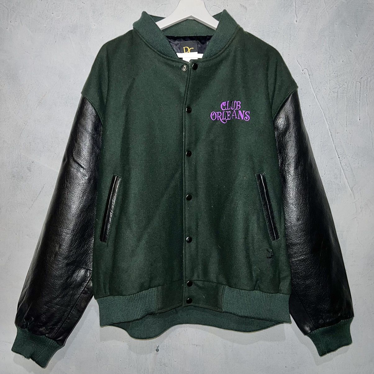 image of Vintage 27X28 Lettermen Jacket New Orleans Club XL in Black Green, Men's