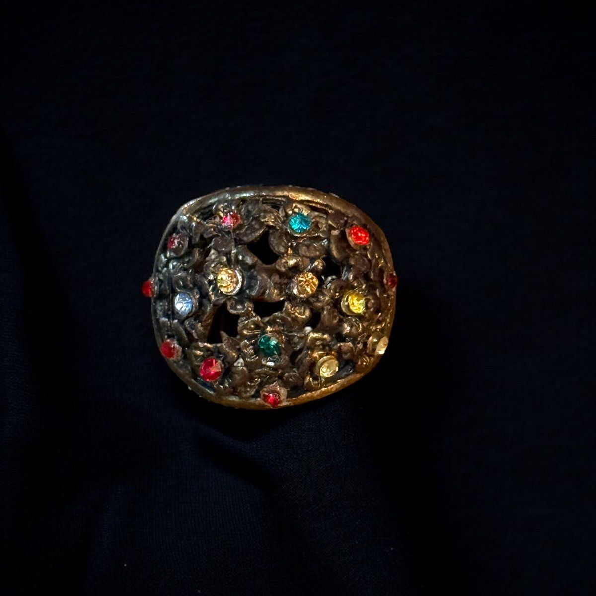 Other Bronze tone multicolor rhinestone filigree dome ring Size ONE SIZE - 1 Thumbnail