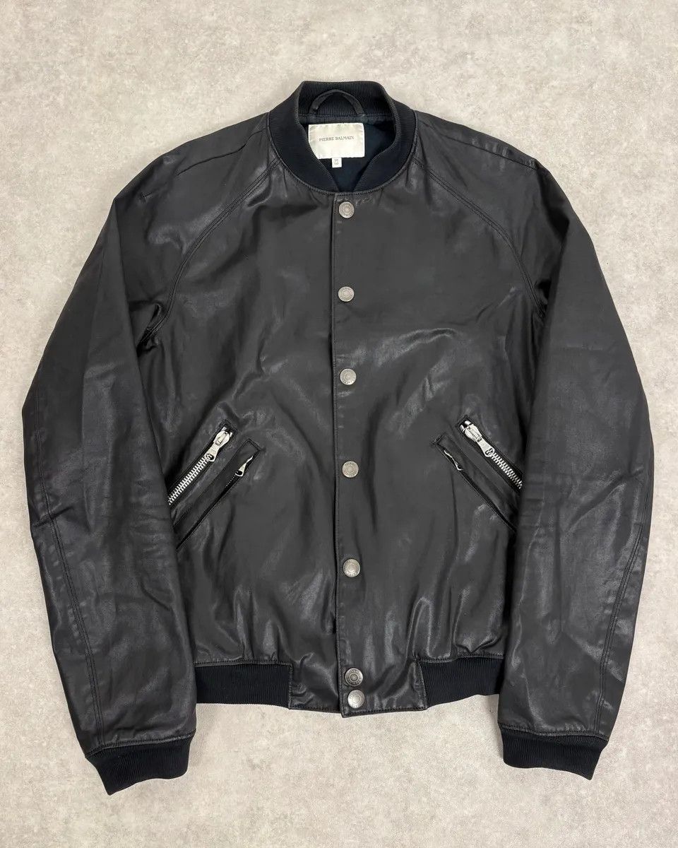 Balmain FW2012 Pierre Balmain Buttoned Waxed Black Bomber Jacket Size US M / EU 48-50 / 2 - 1 Thumbnail