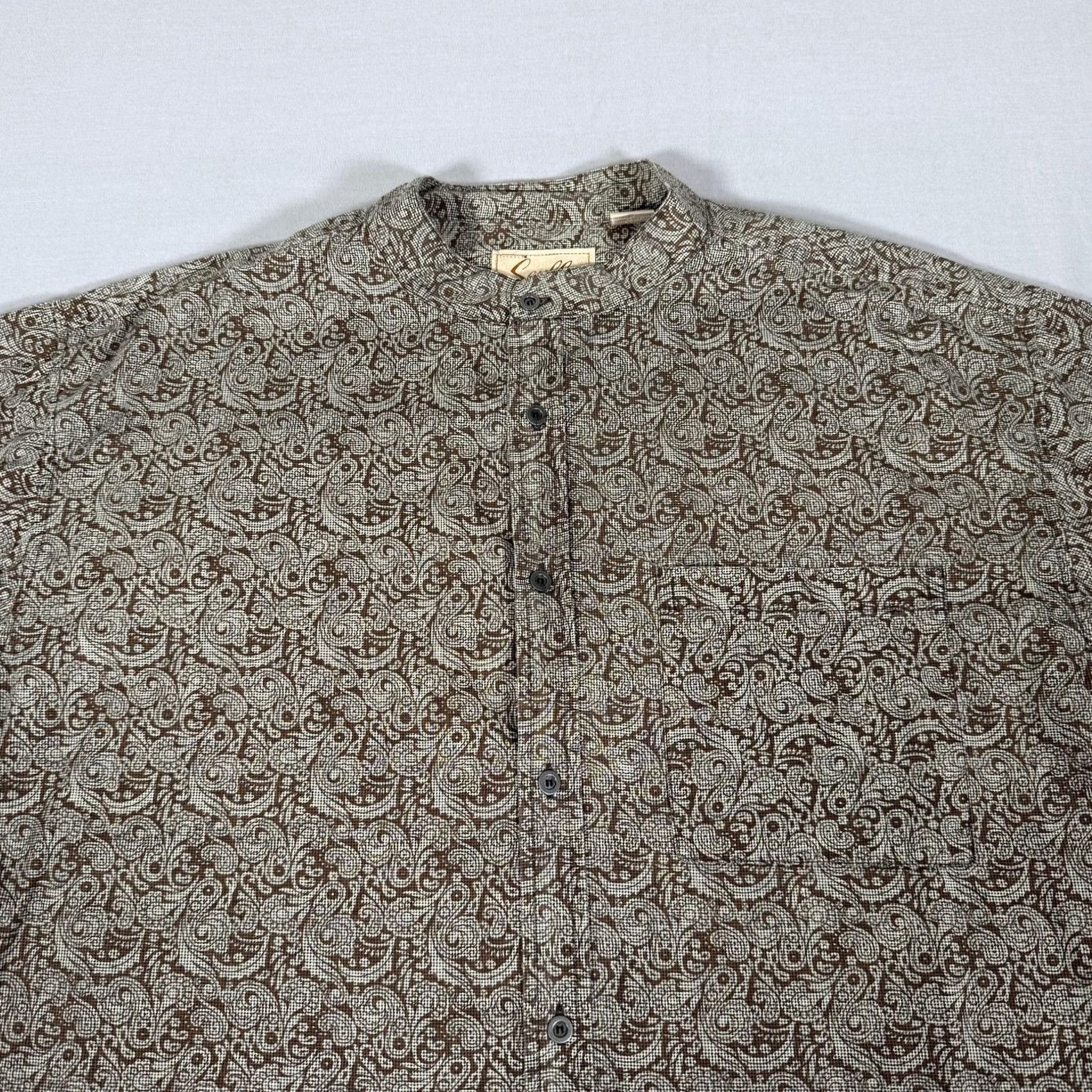 Scully Scully Shirt Mens XL Brown Paisley Band Collar Button Up Western Cowboy Work Size US XL / EU 56 / 4 - 2 Thumbnail