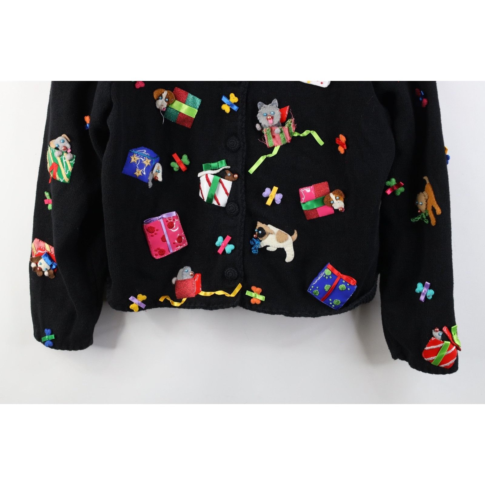 Vintage Vintage Y2K Michael Simon Christmas Dog Cardigan Sweater Size L / US 10 / IT 46 - 3 Thumbnail