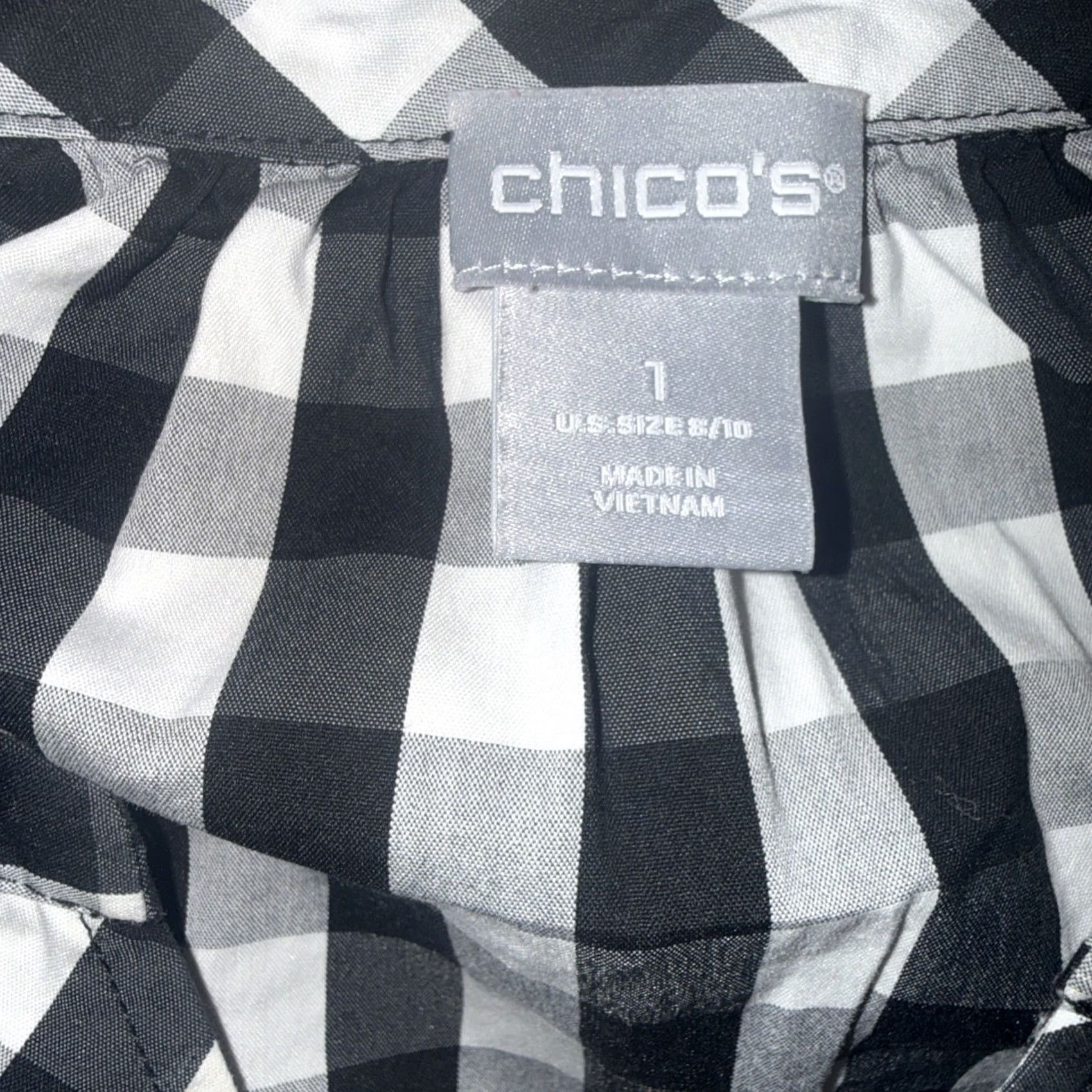 Vintage Chico's Black White Gingham Check Blouse 3/4 Sleeve Balloon Size 8/10 Womens Shirt Casual Workwear Lightweight Stretch Size M / US 6-8 / IT 42-44 - 4 Thumbnail