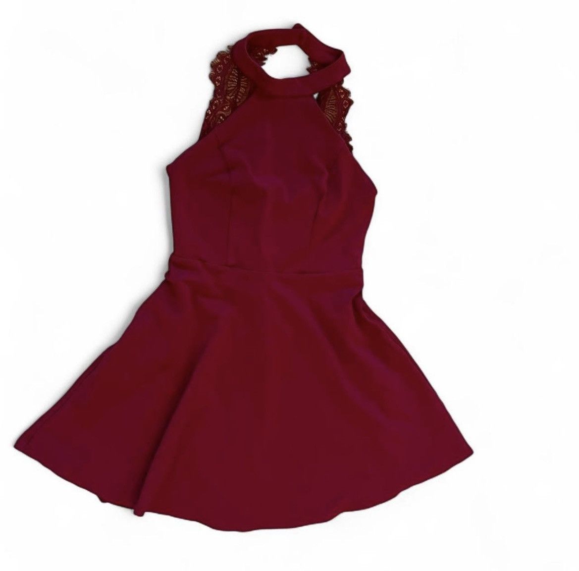 Lulus Lulus Burgundy Lace Halter Skater Dress – Women’s M Size M / US 6-8 / IT 42-44 - 2 Thumbnail