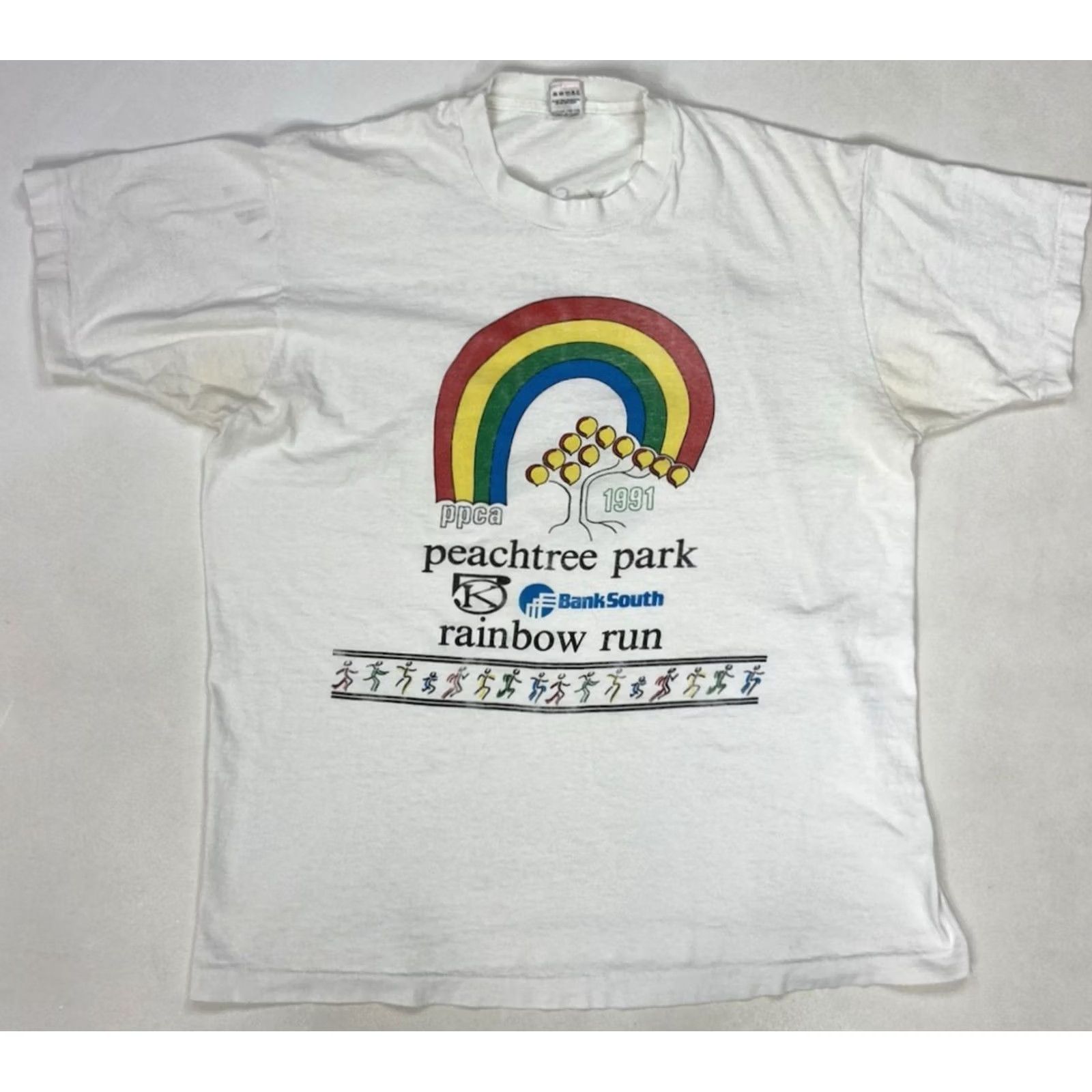 Fruit Of The Loom VINTAGE Fruit of the Loom T-Shirt Rainbow Run Graphic Park Peachtree City 90s Mens Large White Cotton Short Sleeve Crew Neck 1990s USA Logo Size US L / EU 52-54 / 3 - 2 Thumbnail