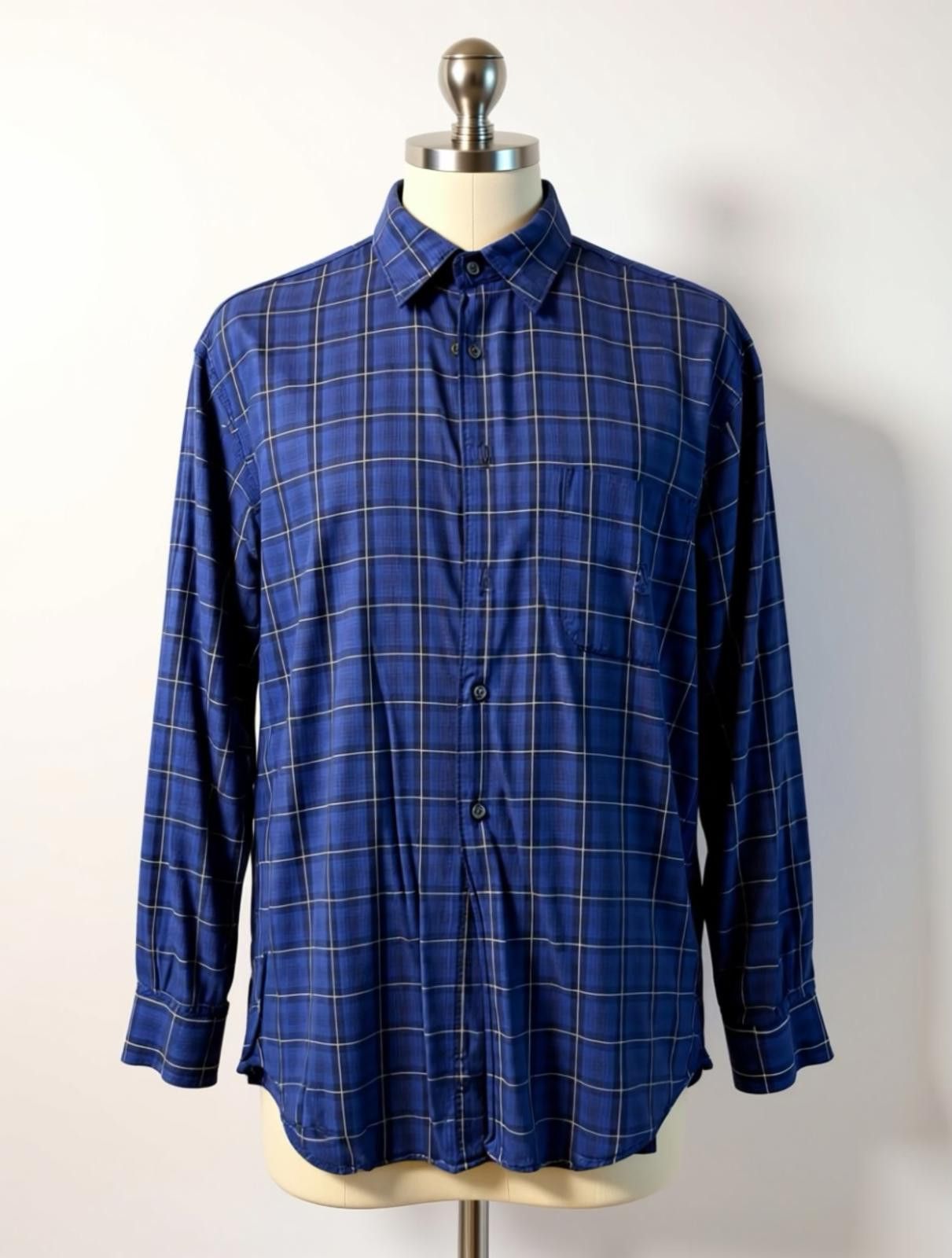 Nautica Nautica Men's Blue Rayon Plaid Button-Up Shirt Large Size US L / EU 52-54 / 3 - 1 Thumbnail