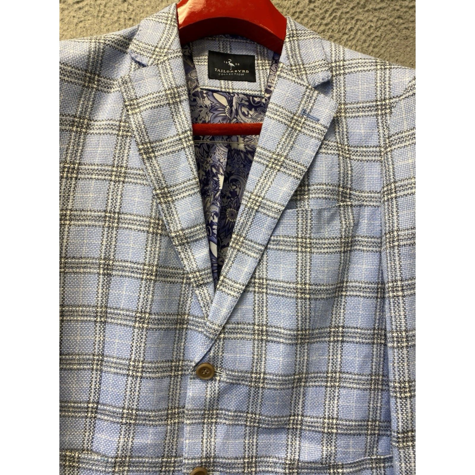 Tailorbyrd Tailorbyrd Blazer Mens Adult 40R Blue Windowpane Check Sport Coat Two-Button Notch Lapel Double-Vented Size 40R - 3 Thumbnail
