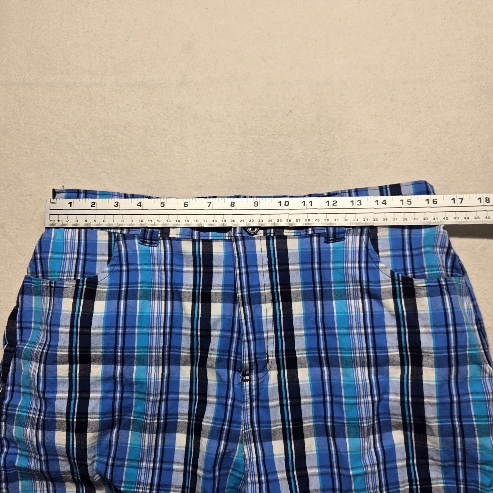 Vintage Bobbie Brooks Ladies Shorts Plaid Blue White Button Zipper L Size 36" / US 14 / IT 50 - 3 Thumbnail