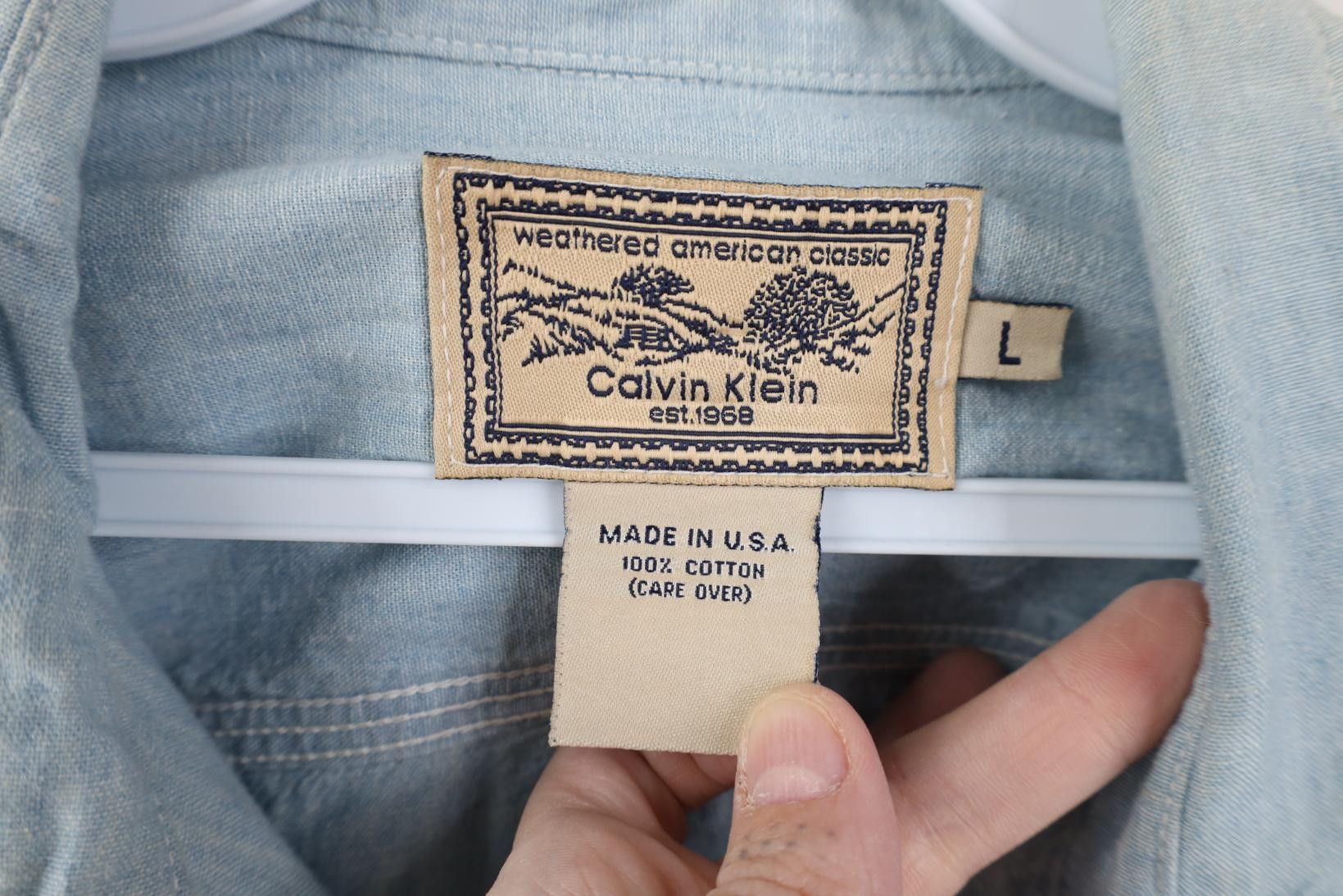 Calvin Klein Deadstock Vtg 90s Calvin Klein Chambray Work Collared Shirt Size US L / EU 52-54 / 3 - 8 Thumbnail