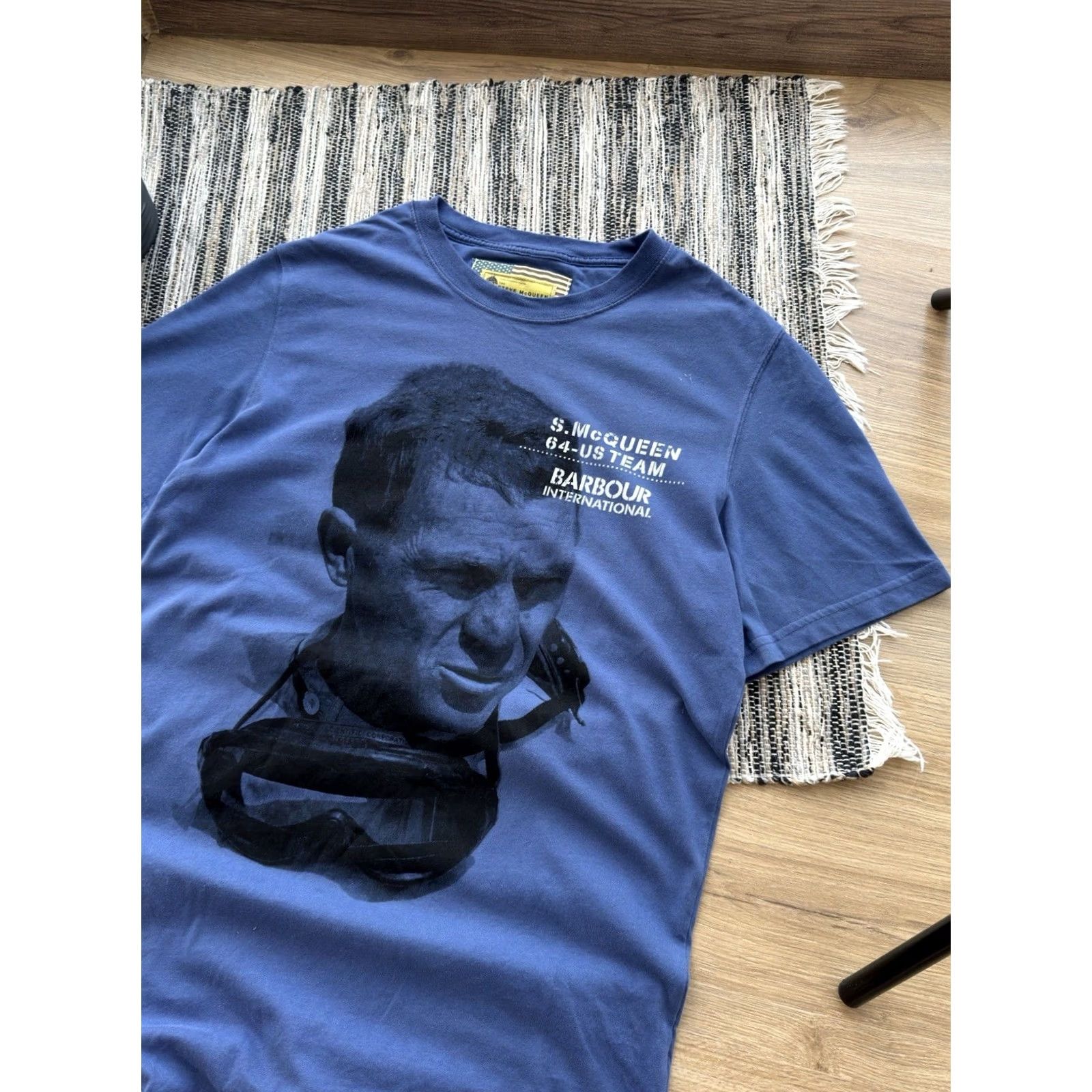 Barbour VINTAGE Barbour The Steve McQueen Collection Big Logo Rare Size S T-Shirt Mens Blue Graphic Print Short Sleeve Regular Cotton Size US S / EU 44-46 / 1 - 4 Thumbnail
