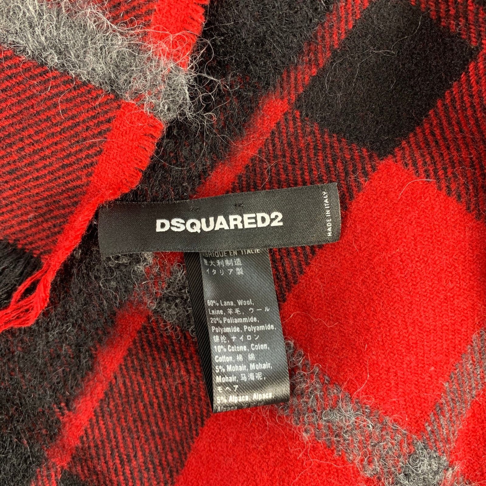 Dsquared2 DSQUARED2 Red Black Plaid Wool Blend Scarves Size ONE SIZE - 2 Thumbnail
