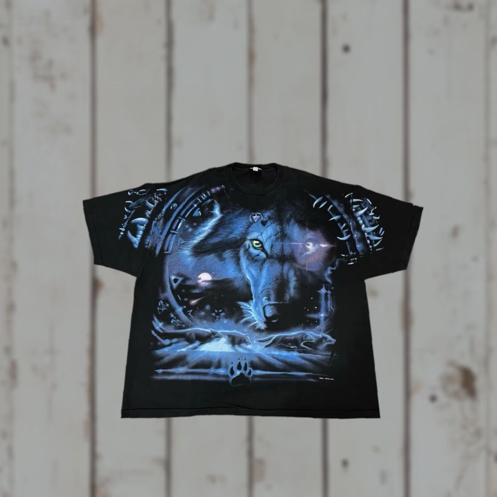 Liquid Blue VINTAGE Liquid Blue ALL OVER PRINT T SHIRT 3XL CYBER WOLF GALAXY DREAMCATCHER UNISEX Short Sleeve Black Cotton Graphic Tee Mens Size US XXL / EU 58 / 5 - 1 Thumbnail