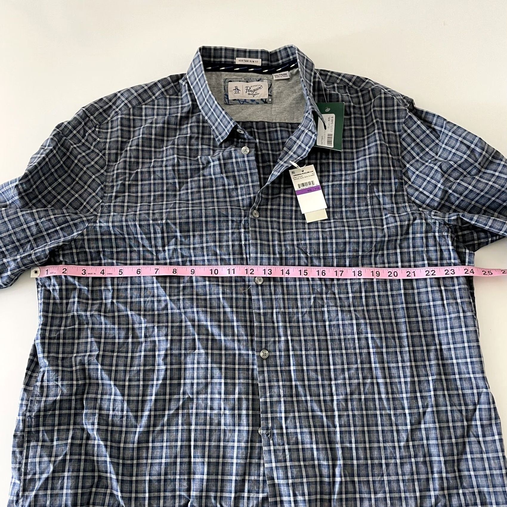 Vintage Penguin Shirt Plaid Button-Up Slim Fit Long Sleeve Mens 2XL Blue Size US XXL / EU 58 / 5 - 5 Thumbnail