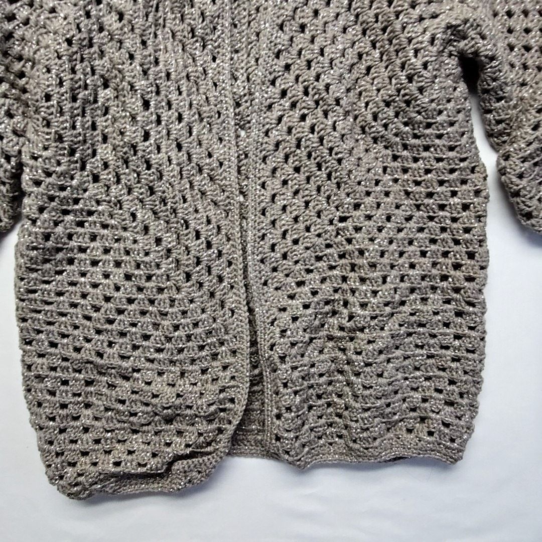 Handmade Knit Metallic Gray Cardigan Oversized L Crochet Open Sweater Size L / US 10 / IT 46 - 3 Thumbnail