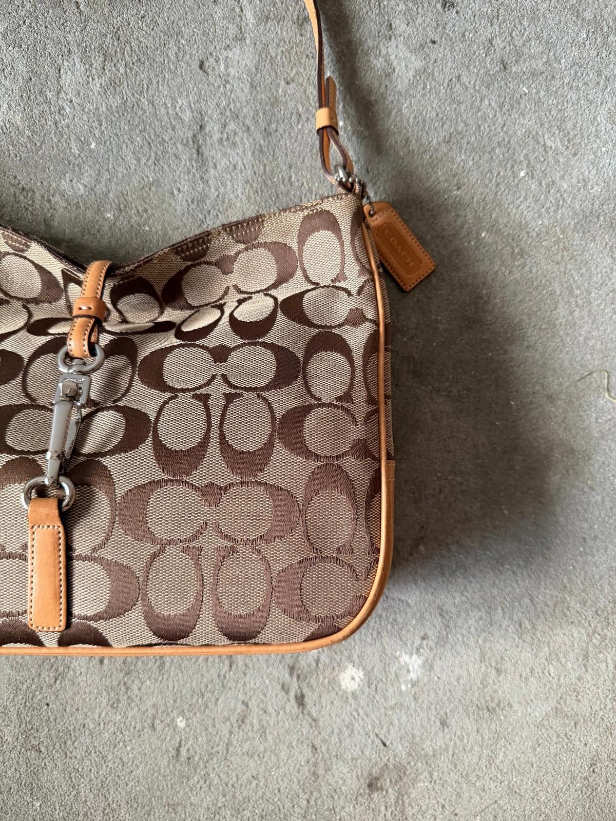 Coach Hobo Signature Clip Canvas Shoulder Bag Tan