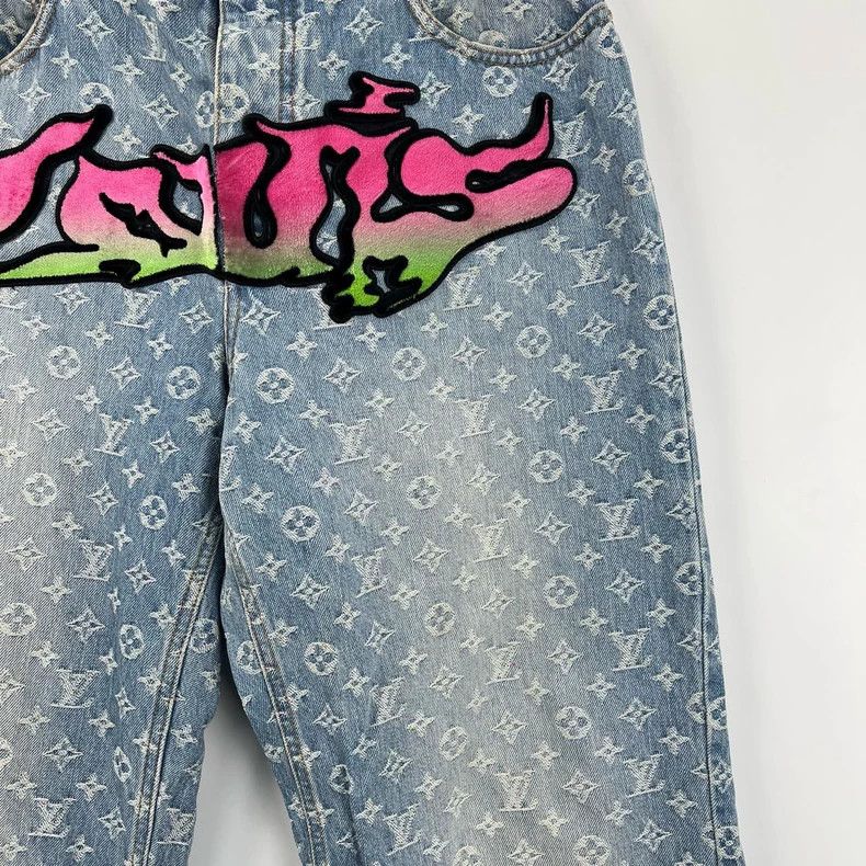 Louis Vuitton Louis Vuitton Flocked flame print full-print print jeans 25 Size US 31 - 5 Thumbnail