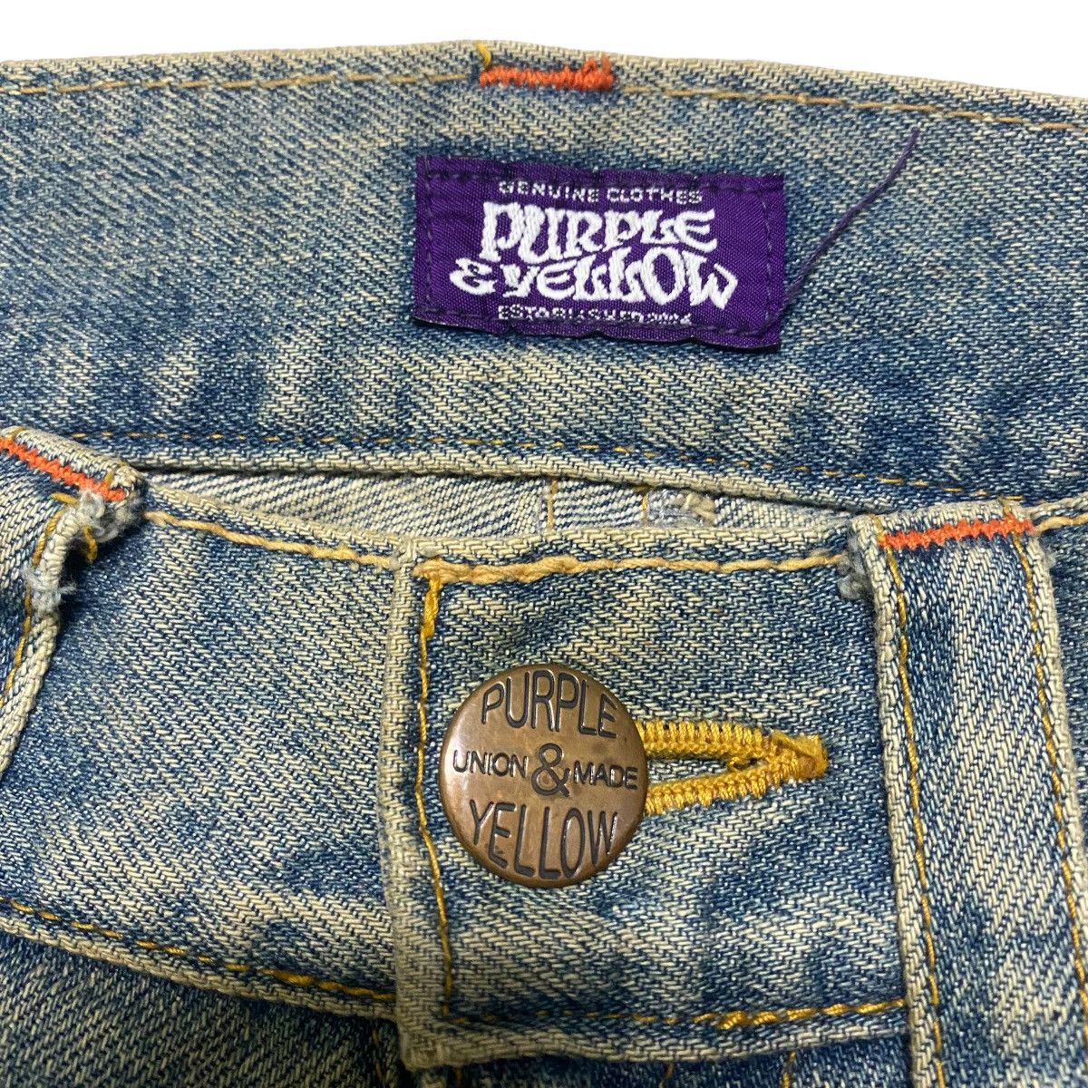 Japanese Brand Union Made Purple&Yellow Mudwash Denim Flare Jeans Size US 30 / EU 46 - 6 Thumbnail