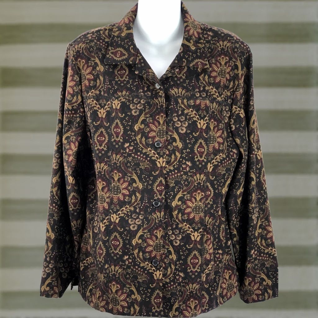 Etro Vintage buttonUp top 10 Blk/Red floral longsleeve cottage retro boho hippie Size L / US 10 / IT 46 - 1 Thumbnail