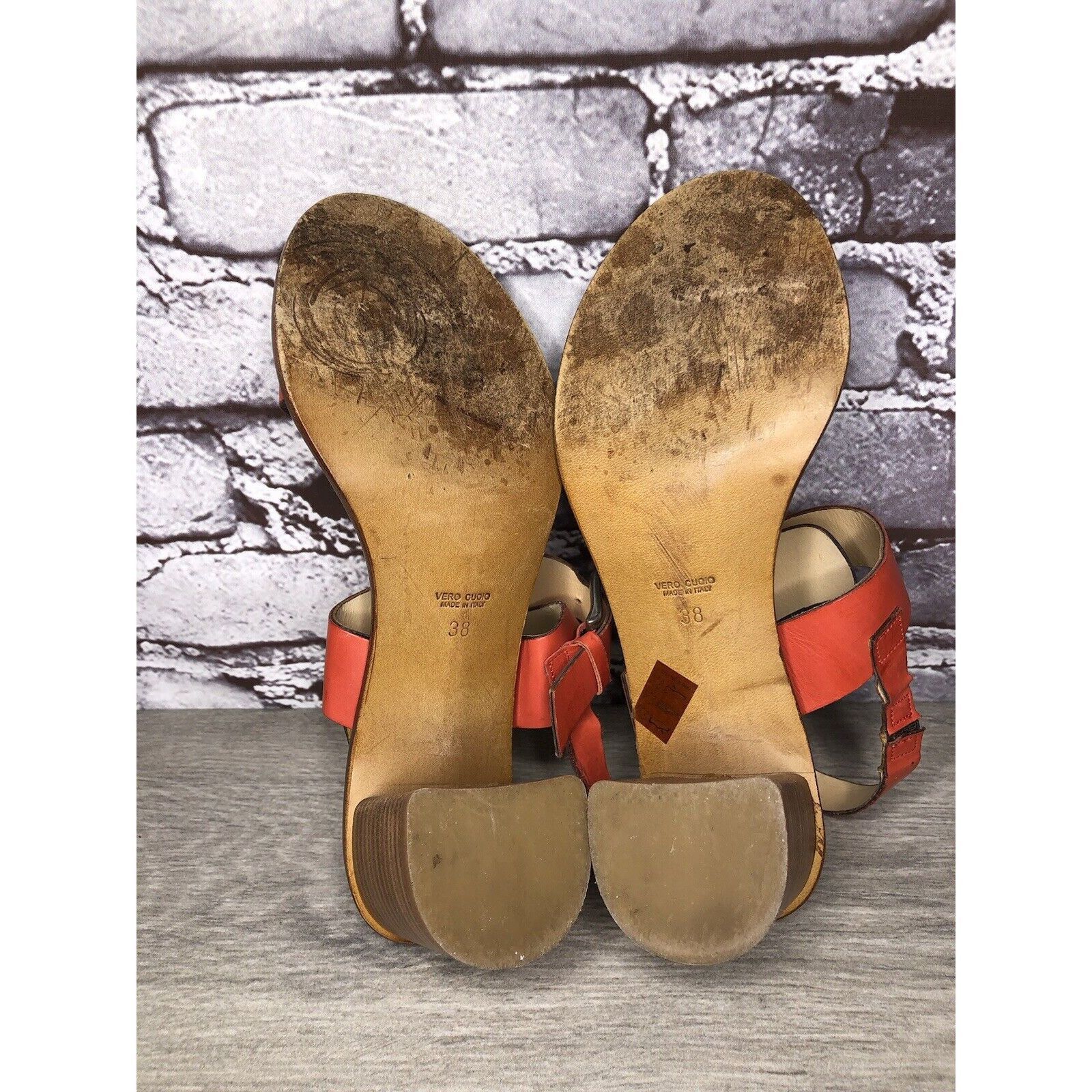 Other Mara Mei Orange Leather Ankle Strap Stacked Heeled Sandals W Size US 7.5 / IT 37.5 - 14 Thumbnail