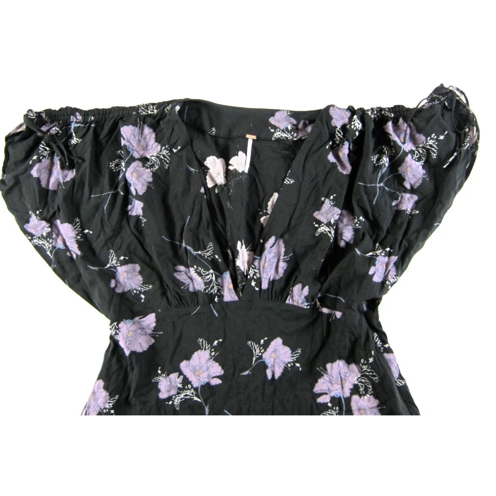 Free People Free People Rayon Black Blue Purple V-Neck Short Sleeve Pocket Smock Dress 12 Size 34" / US 12 / IT 48 - 4 Thumbnail