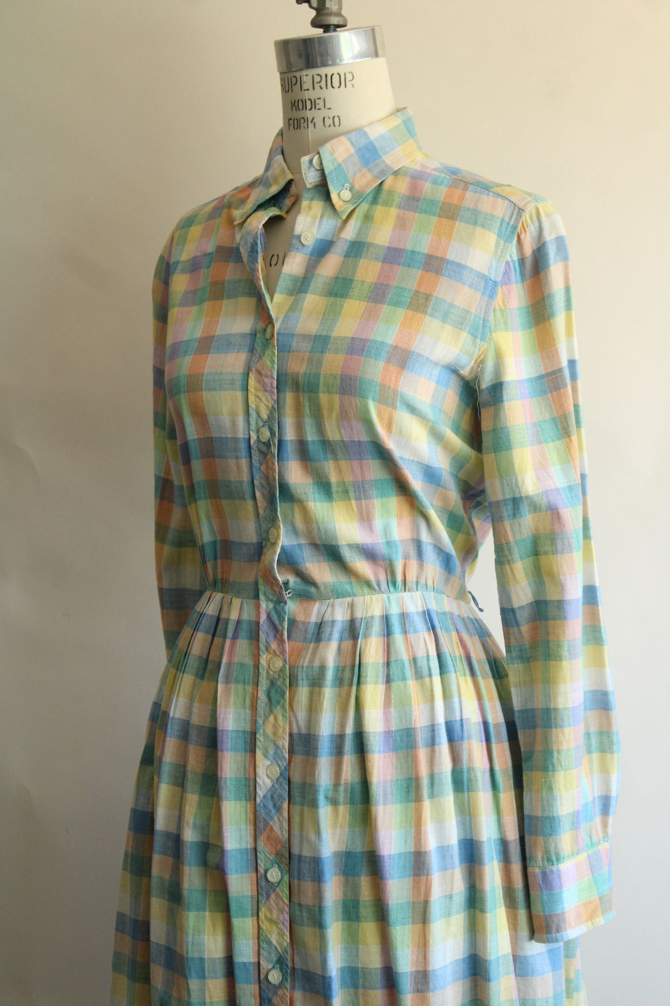 Vintage Vintage 1970s 1980s Dress with Pockets, Parade Pastel Plaid Size L / US 10 / IT 46 - 7 Thumbnail