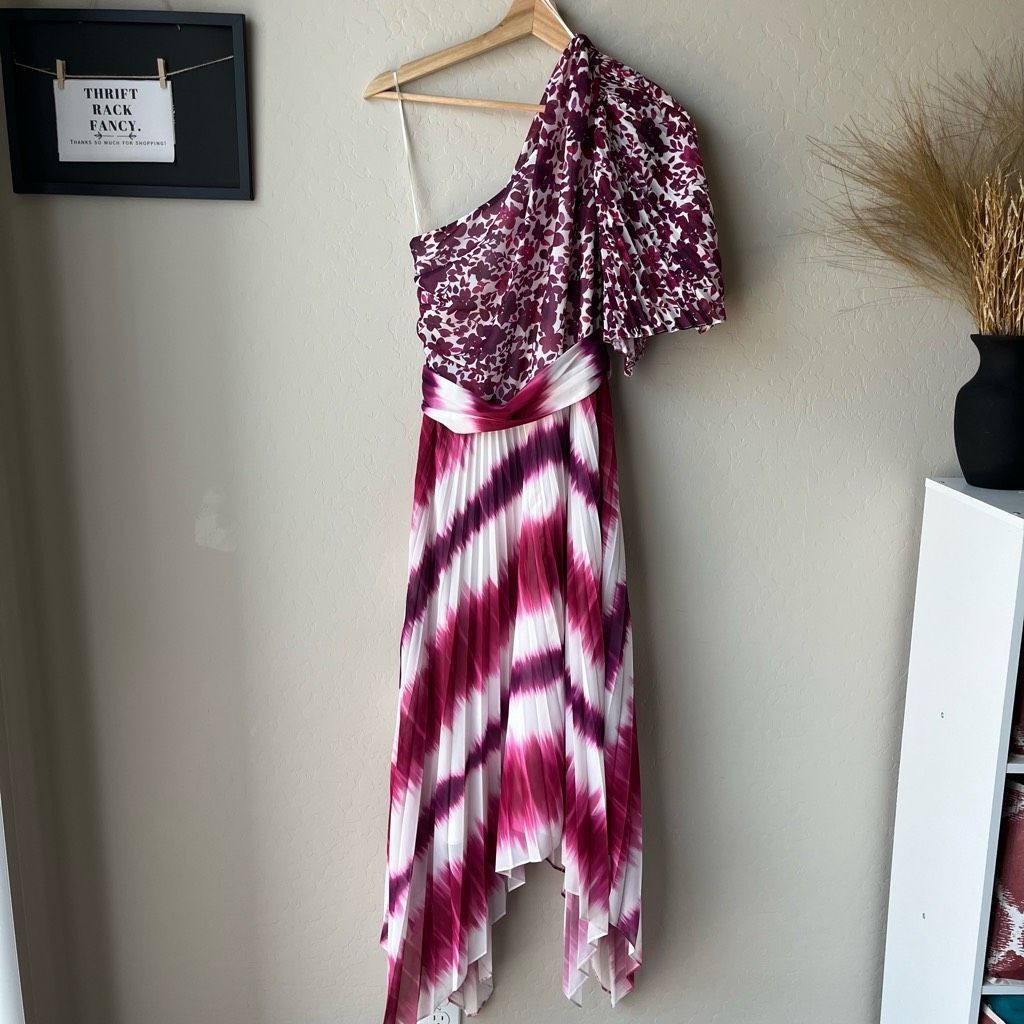 Amur NEW AMUR Dress One Shoulder Purple Asymmetrical Chiffon Plea Size XS / US 0-2 / IT 36-38 - 2 Thumbnail