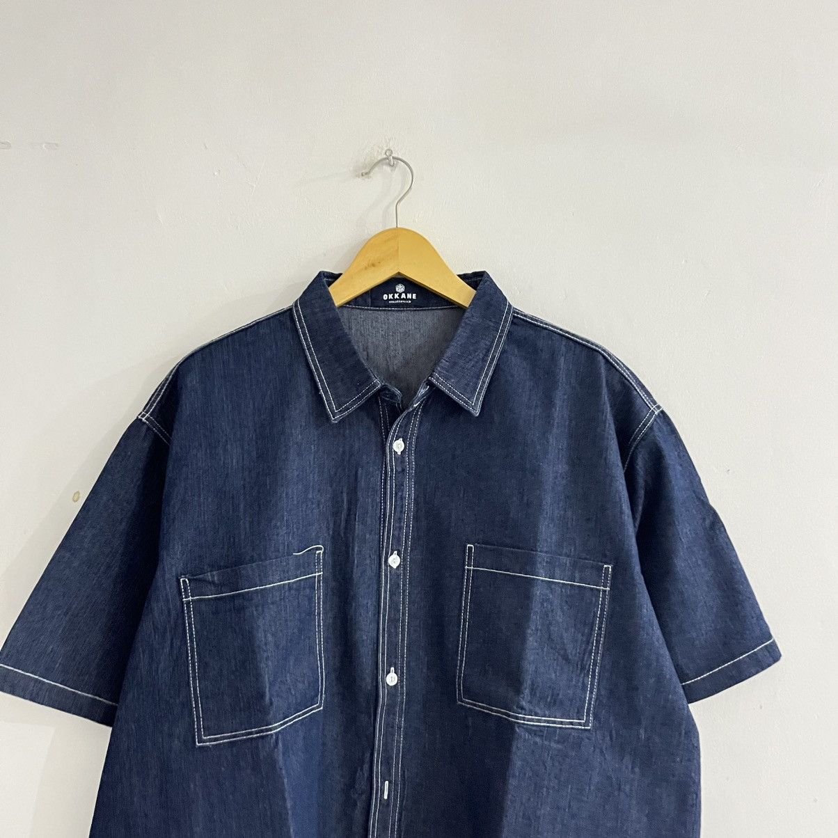 Japanese Brand Okkane - Oversized Contrast Stitch Shirt Size US XXL / EU 58 / 5 - 2 Thumbnail