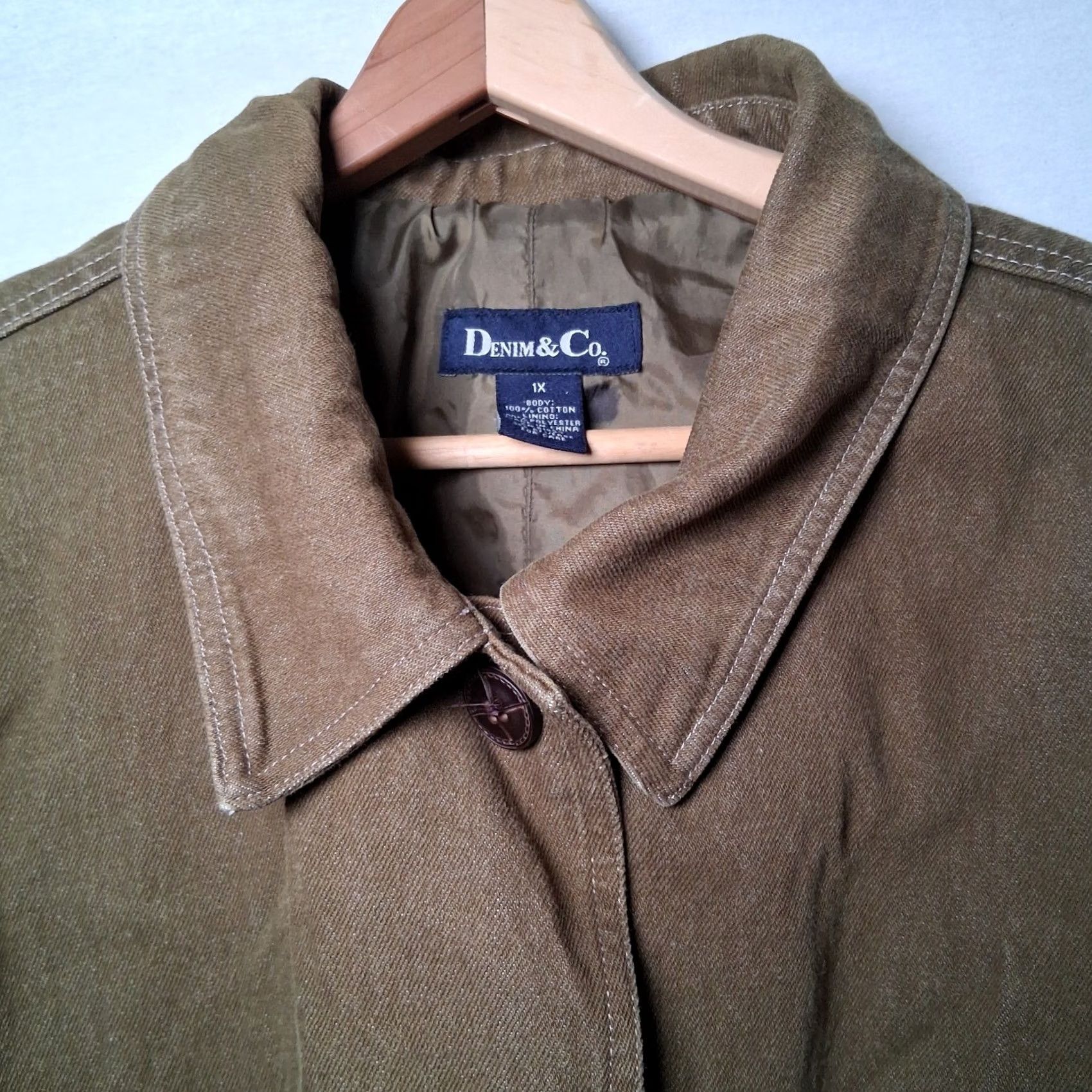 Denim & Co. VINTAGE Denim & Co Trench Coat Jacket Women Plus 1X Army Green Utility Denim Coat Jacket Army Grunge 90s Mens Womens Size XL / US 12-14 / IT 48-50 - 7 Thumbnail