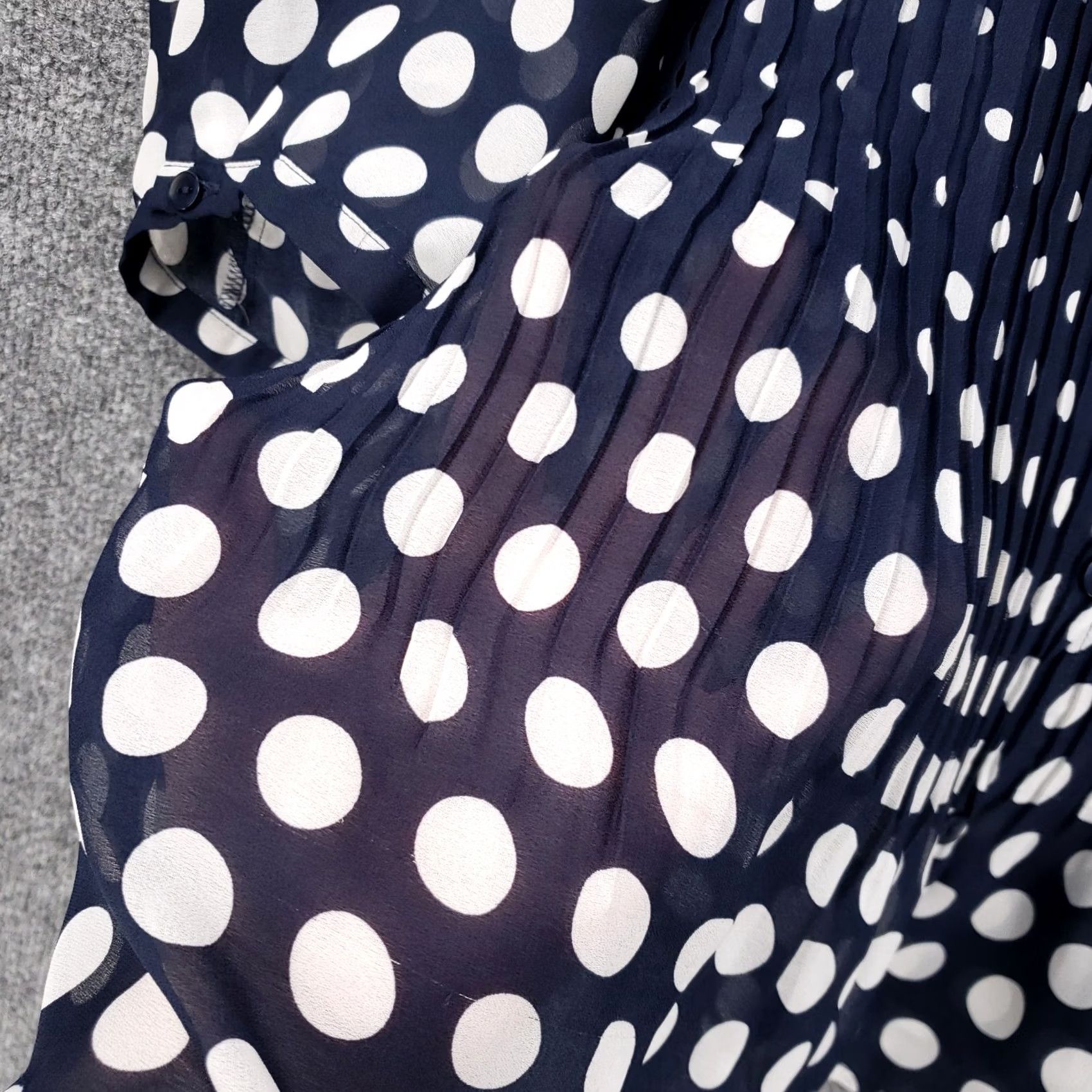 Vintage Only Necessities Women L Large Blue Tunic Polka Dot Button Up Pleated Blouse Size L / US 10 / IT 46 - 7 Thumbnail