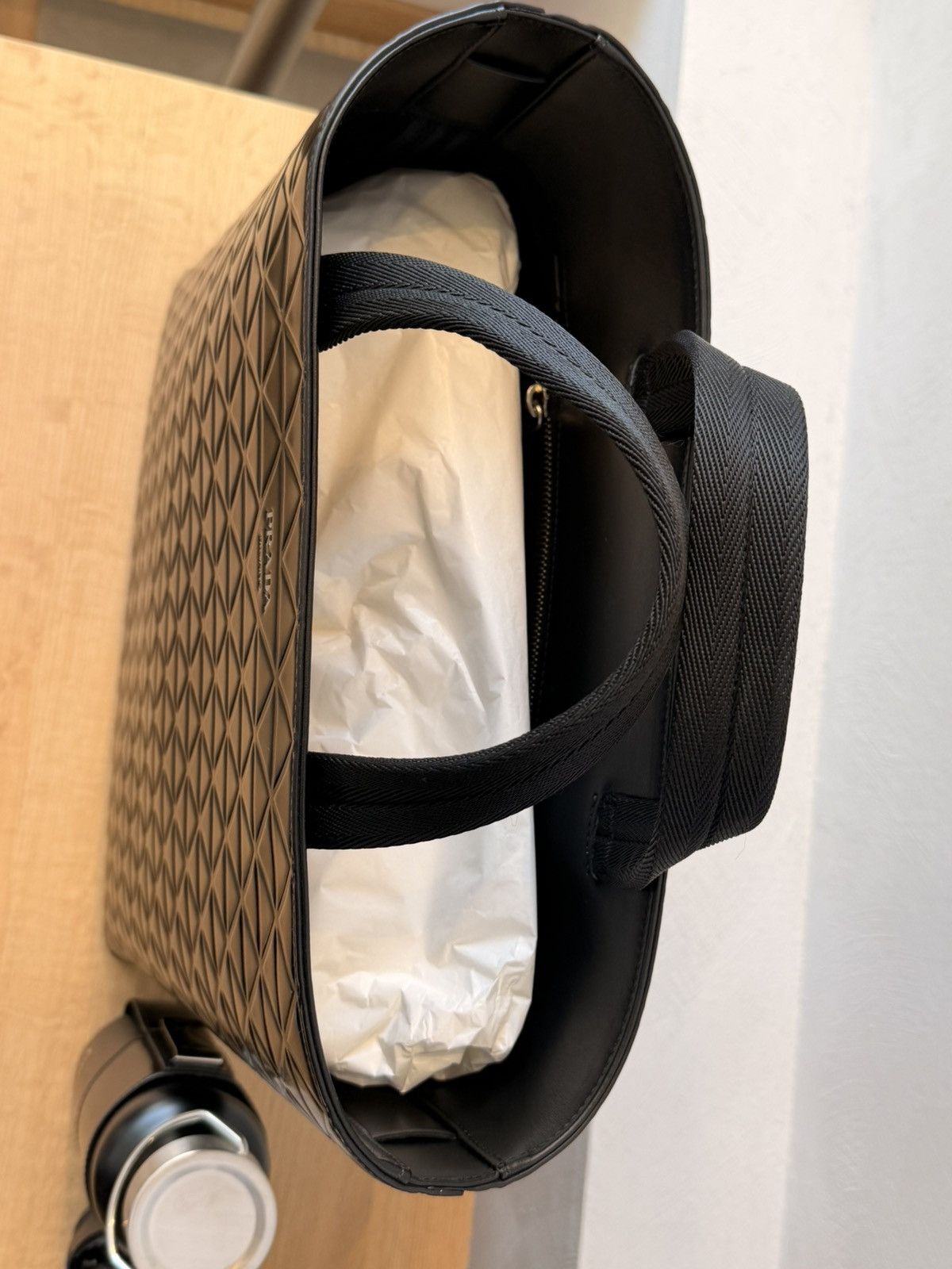 Prada PRADA Tote Bag Water Bottle Leather Black Triangle Pattern Size ONE SIZE - 4 Thumbnail