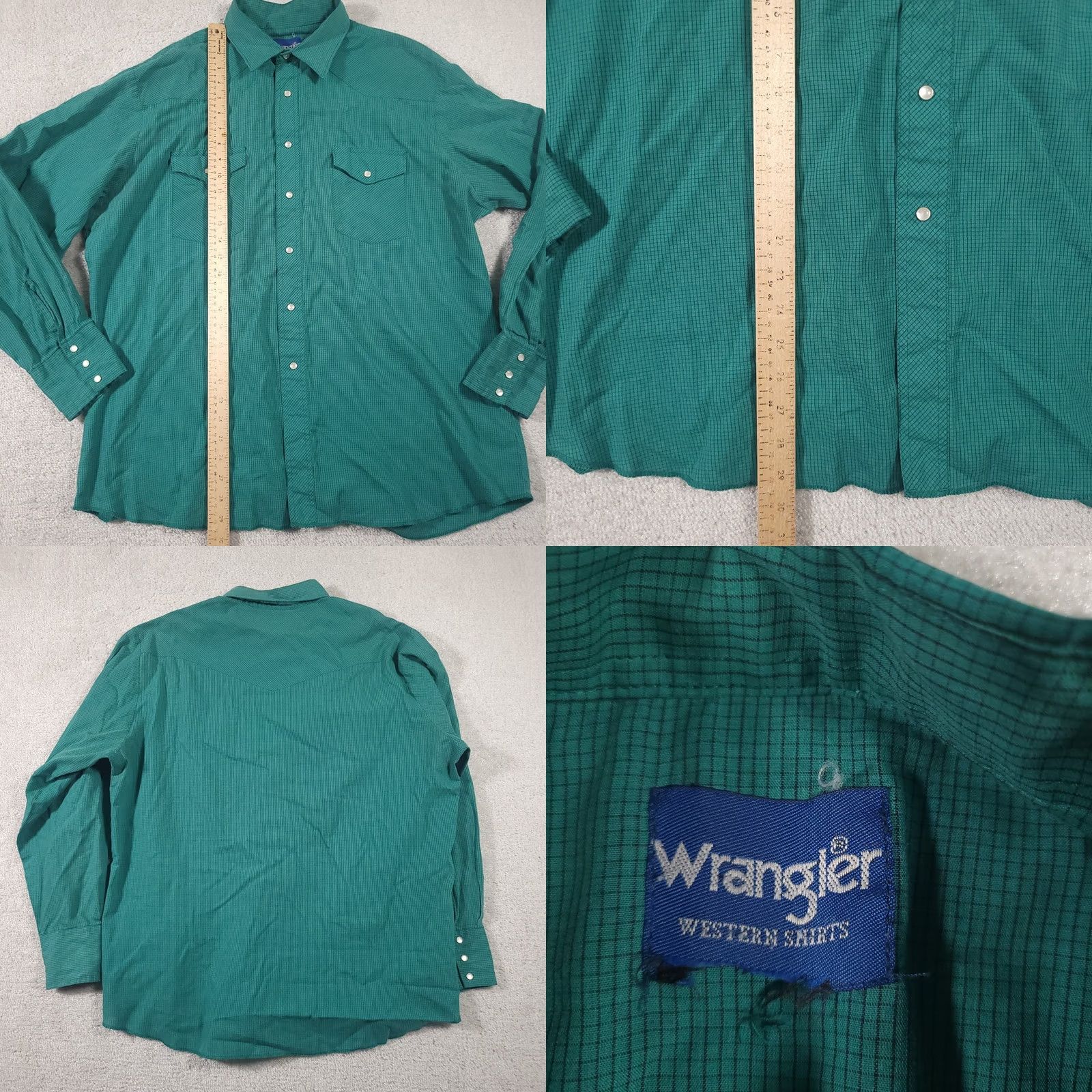 Wrangler VINTAGE Wrangler Wrancher Pearl Snap Western Shirt Mens 1XB Big Man Green Check Size US XL / EU 56 / 4 - 8 Thumbnail