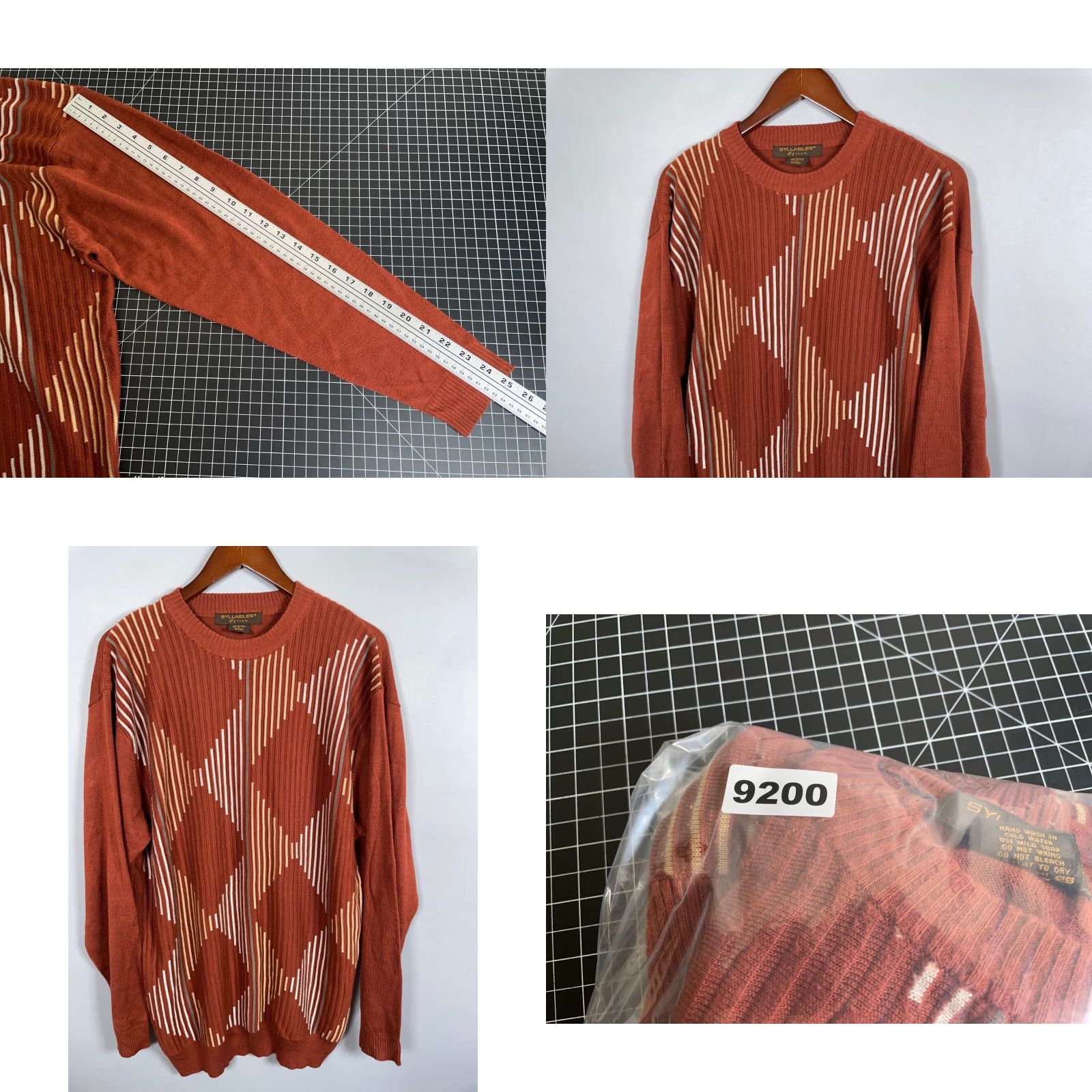 Vintage VINTAGE Syllables System Argyle Sweater Adult XL Burnt Orange Lightweight Knit 90s Mens Size US XL / EU 56 / 4 - 8 Thumbnail