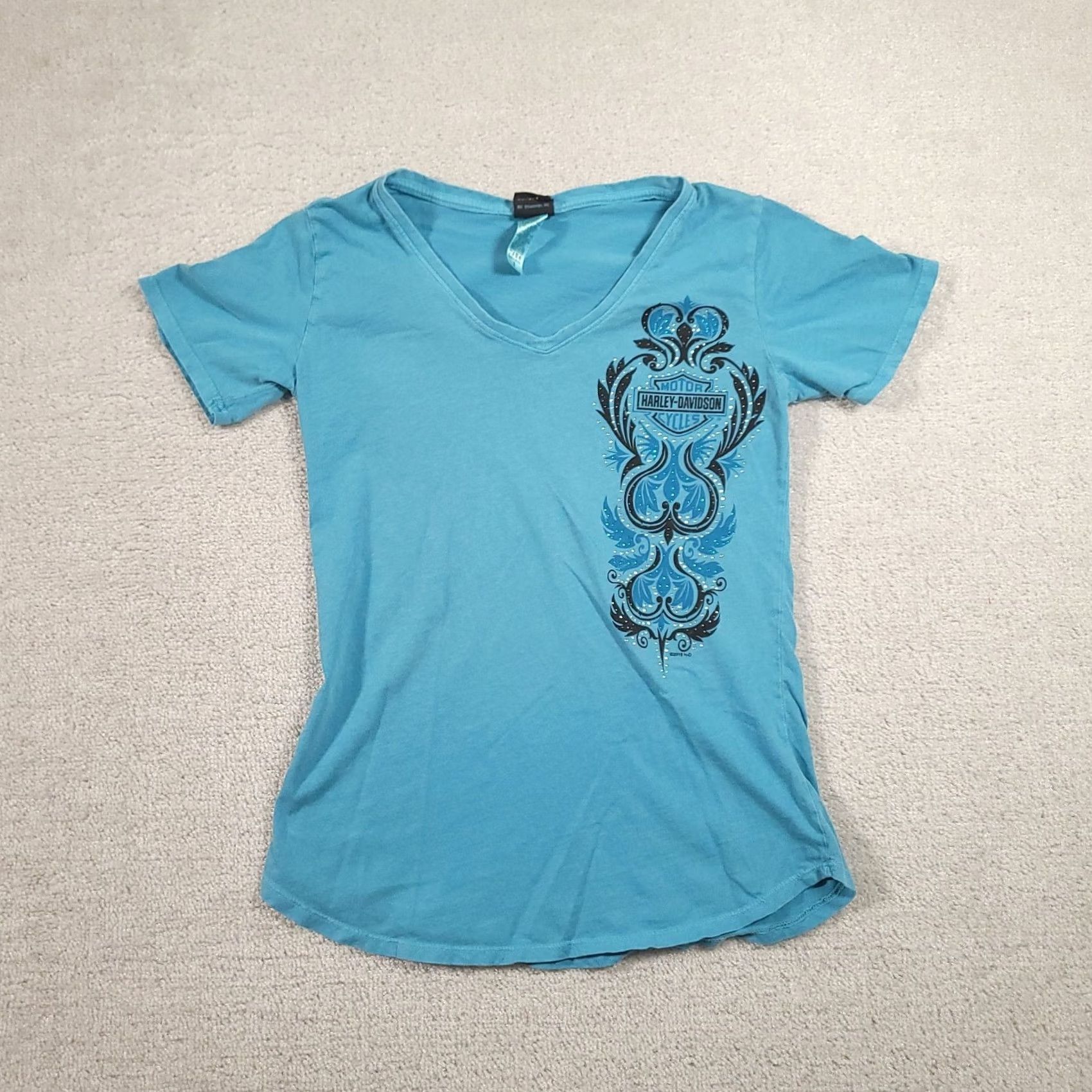 Harley Davidson Harley-Davidson Shirt Womens Small Blue Graphic Tee Top Embellished Size S / US 4 / IT 40 - 2 Thumbnail