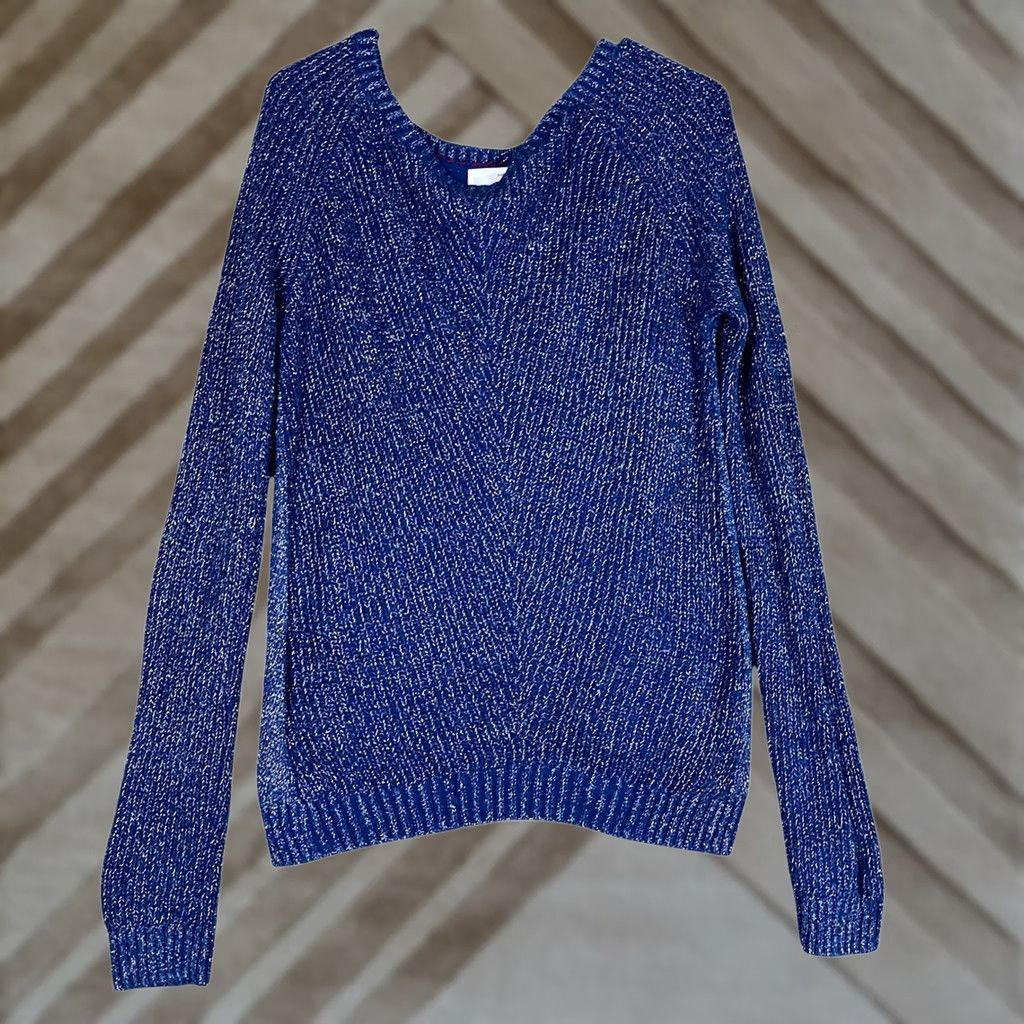 Banana Republic Banana Republic Womens Sweater Blue Metallic Heritage Knit V Neck Ribbed Small Knit Shirt Pullover Casual Womens Size S / US 4 / IT 40 - 1 Thumbnail
