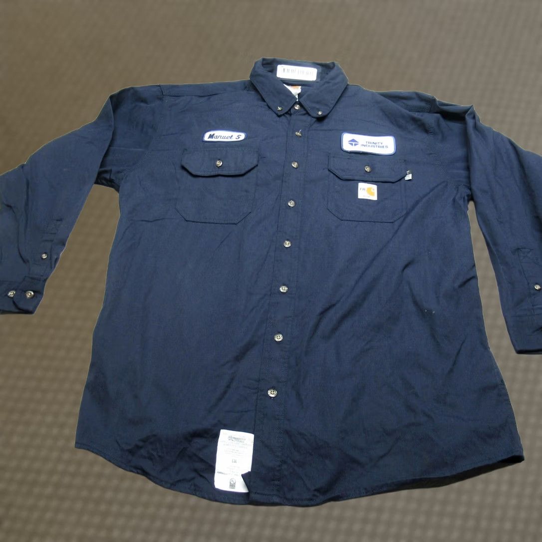 Carhartt Carhartt FR Work Shirt Mens Large Blue Flame Resistant Button Down Logo Paul A Size US L / EU 52-54 / 3 - 1 Thumbnail