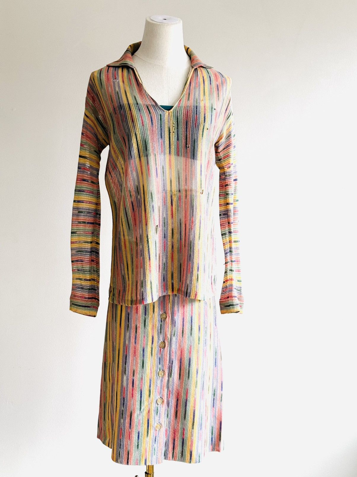 Missoni × Vintage Vintage Missoni knit midi skirt button down sz 44 multi wrap Size 30" / US 8 / IT 44 - 2 Thumbnail