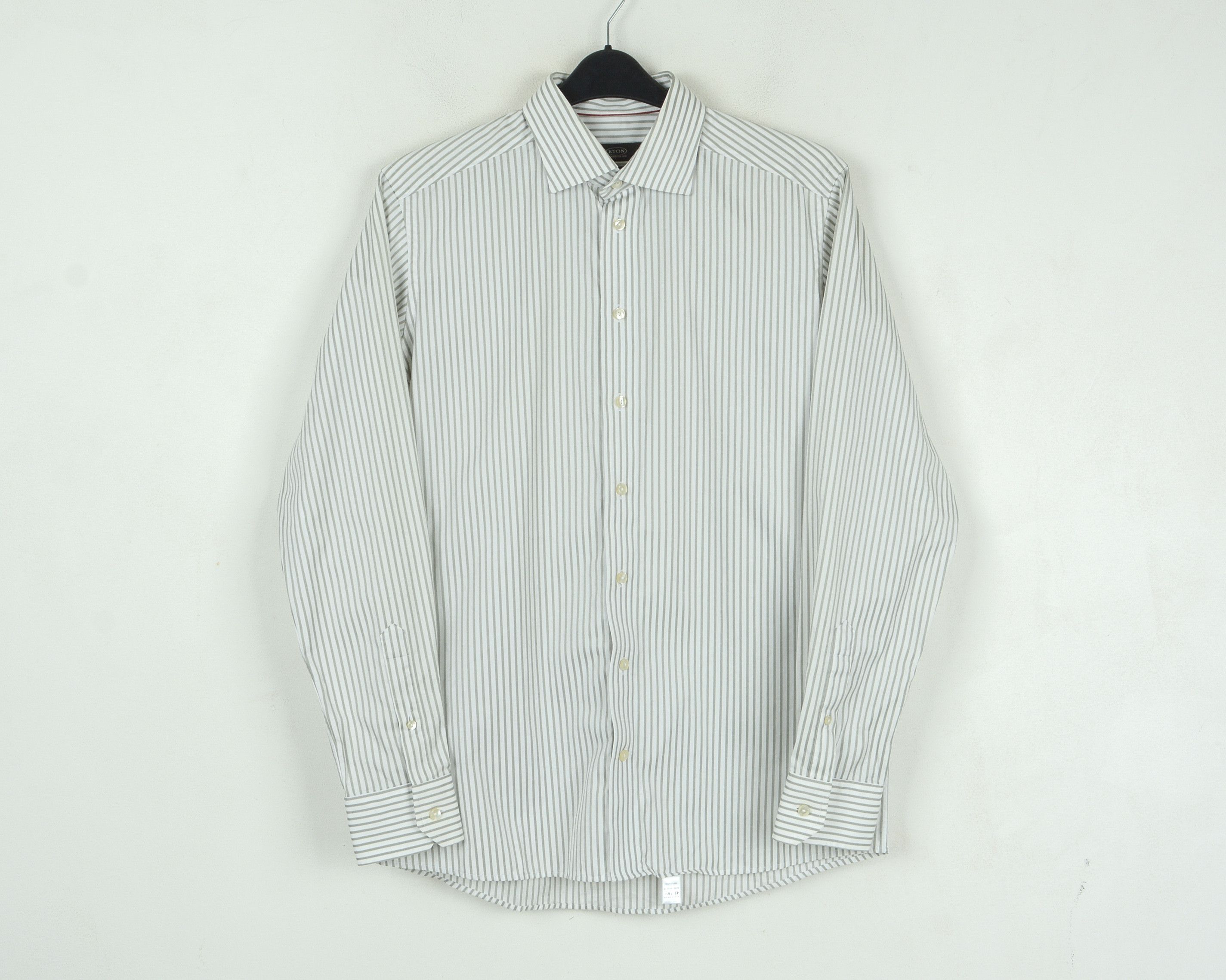 Eton Striped Shirt 16 1/2" Size 42R White Cotton Single Cuffs Size 42R - 1 Thumbnail