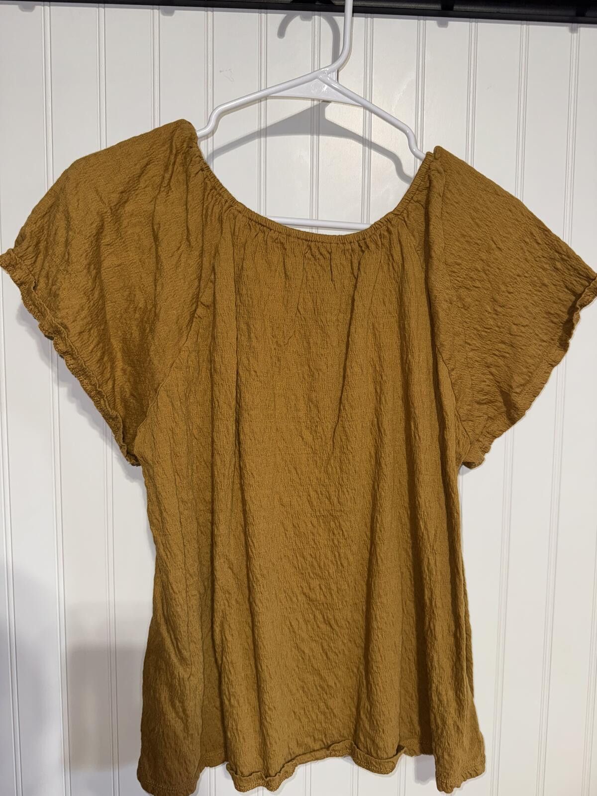 Cosmic Wonder Wonderly Mustard Textured Short Sleeve Blouse Size S Size S / US 4 / IT 40 - 2 Thumbnail