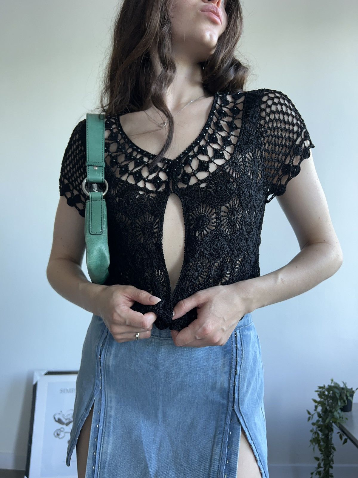 Vintage Vintage Knit sexy Y2K black beads top embroidered Size S / US 4 / IT 40 - 3 Thumbnail