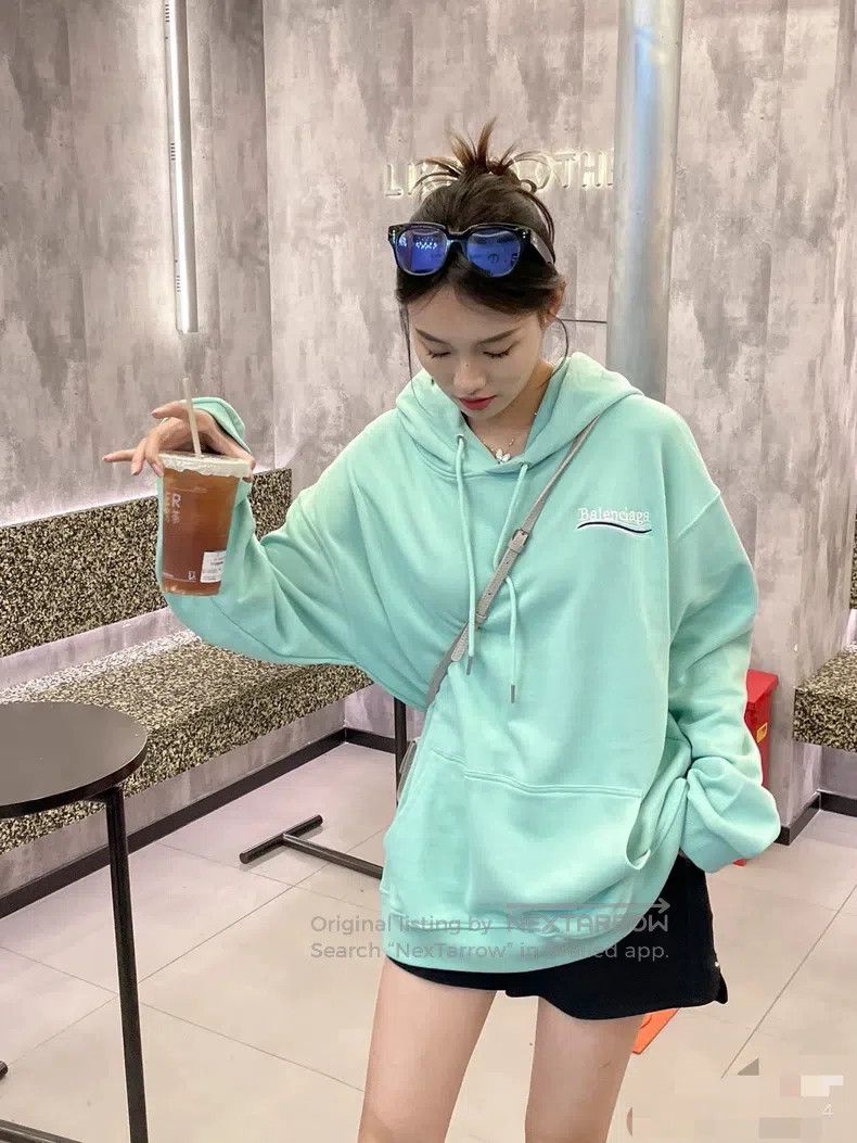 Balenciaga Balenciaga Men's Mint Green Cotton Embroidered Hooded Swea Size US S / EU 44-46 / 1 - 9 Thumbnail