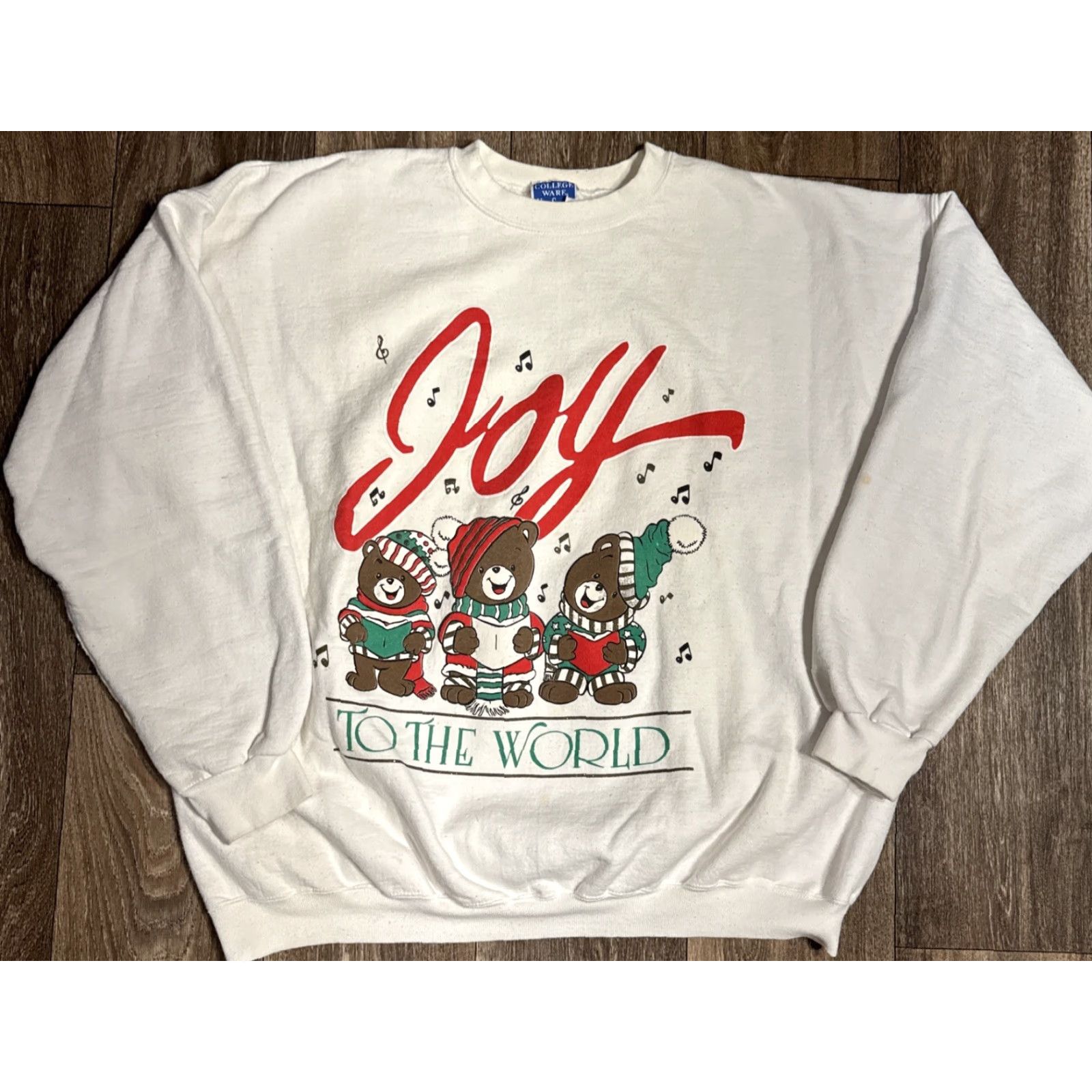Vintage VINTAGE Christmas Bear Joy to The World Sweatshirt XL Unisex Adults 90s Pullover White Size US XL / EU 56 / 4 - 2 Thumbnail