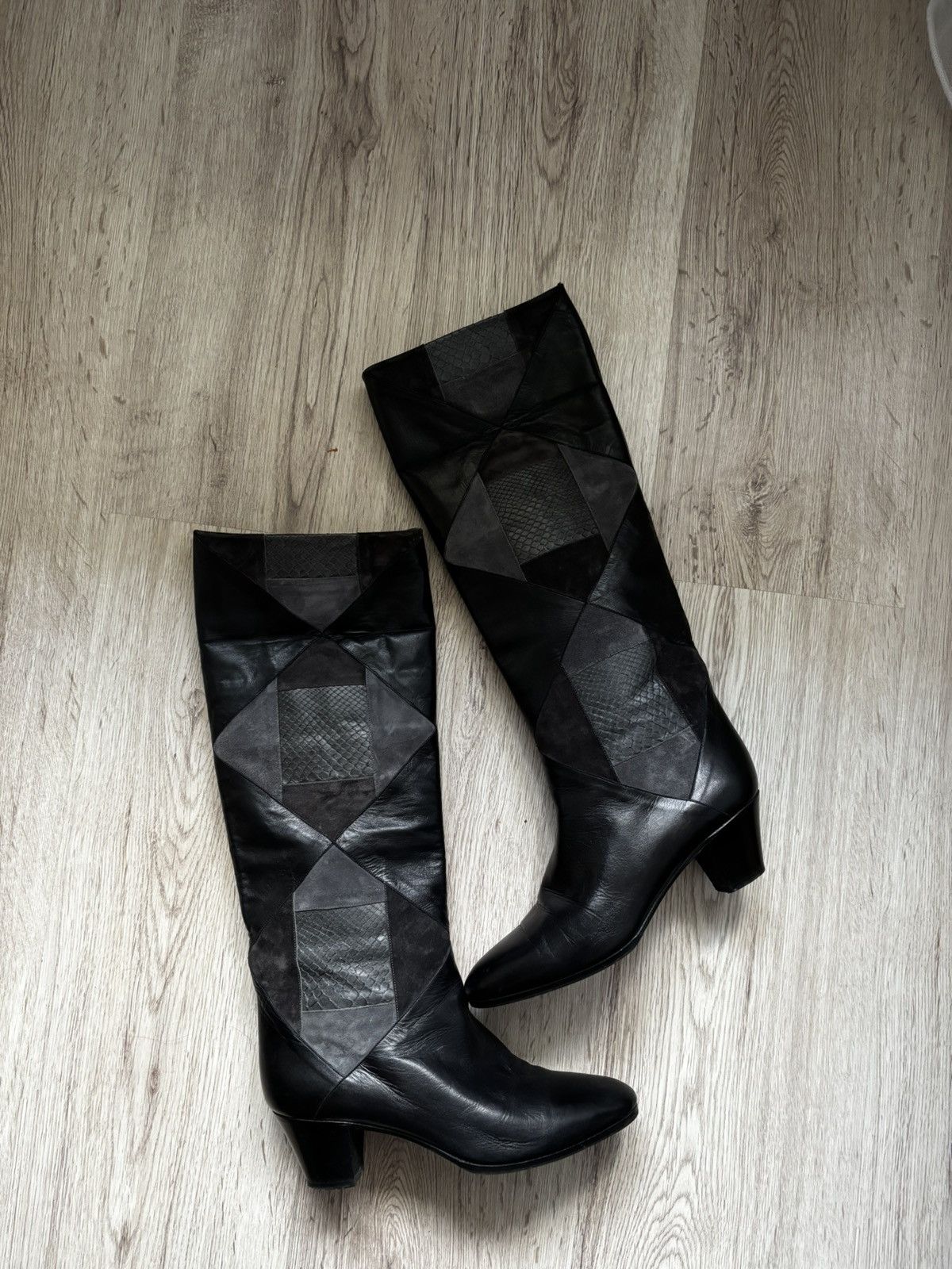 Bally Vintage Bally Patchwork Leather Knee High Boots Black Size US 6.5 / IT 36.5 - 23 Thumbnail