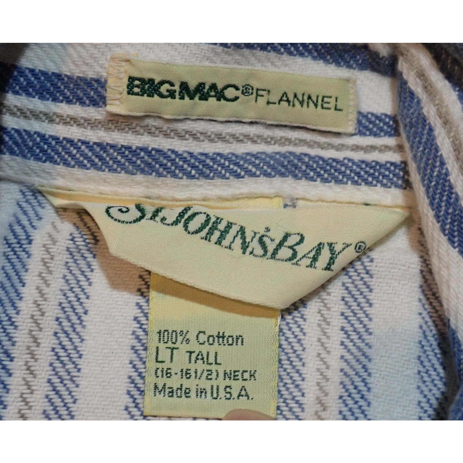 Vintage VINTAGE St. John's Bay Heavy Work Flannel Shirt, Striped, Big & Tall, LT, White/Blue/Gray, 80s-90s, Mens Size US L / EU 52-54 / 3 - 4 Thumbnail