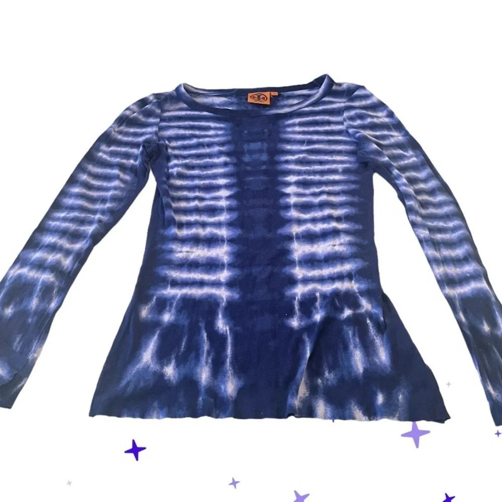 Tory Burch Tory Burch blue and white tie dyed long sleeve t-shirt,small Size S / US 4 / IT 40 - 1 Thumbnail