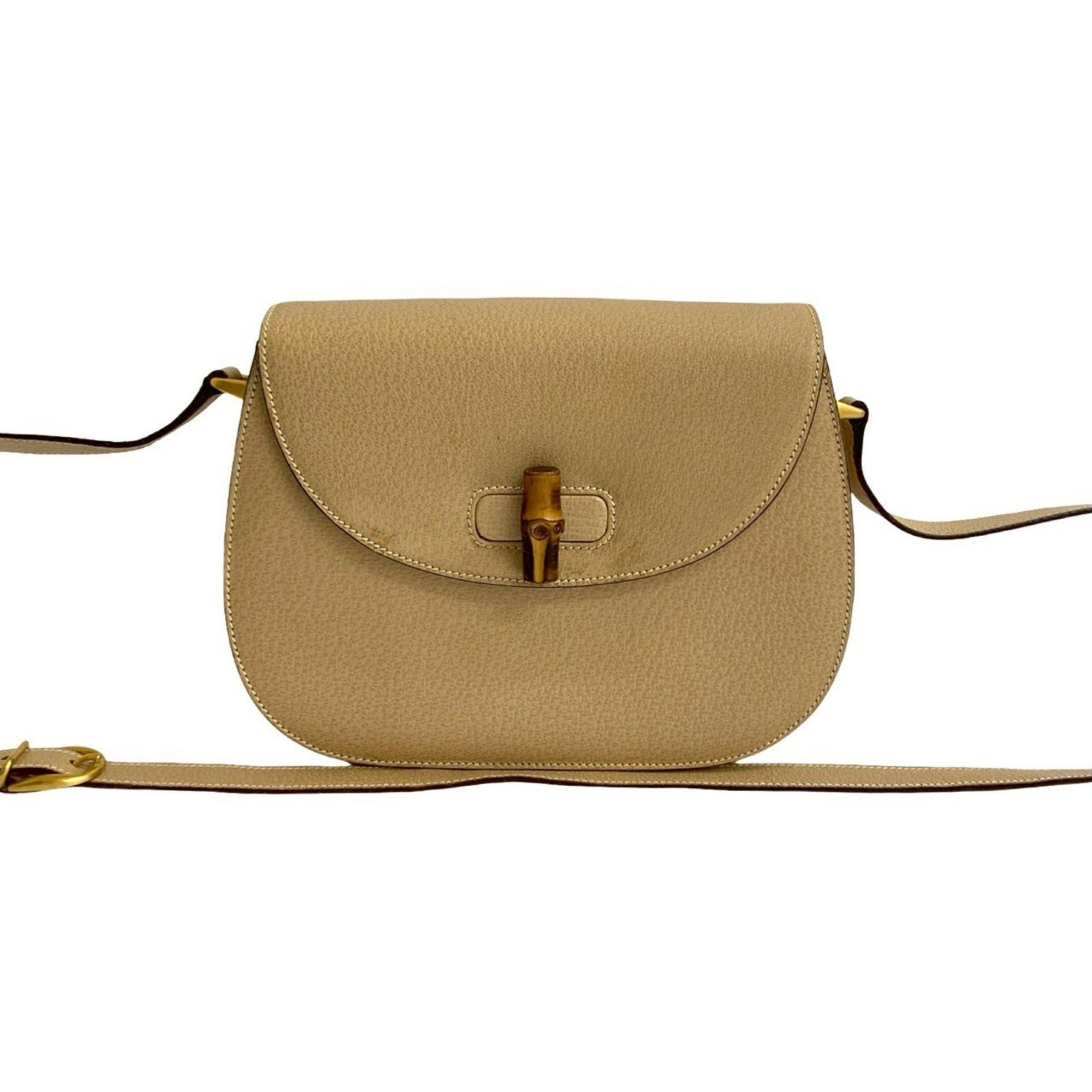 Gucci GUCCI Old Gucci Bamboo Turnlock Leather Shoulder Bag/Pochette Beige 96-10 Size ONE SIZE - 1 Thumbnail