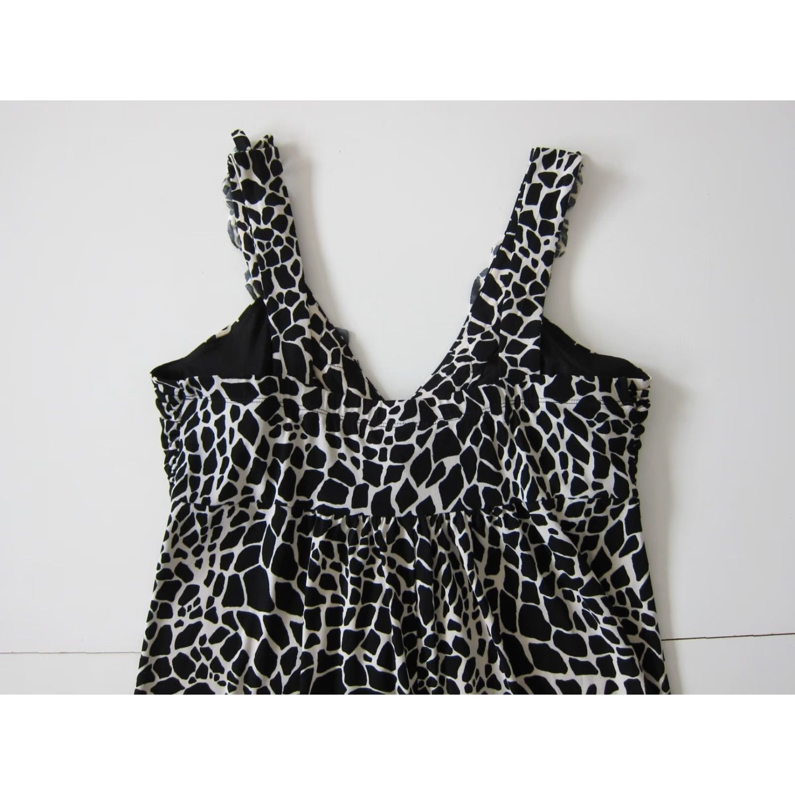 Vintage En Focus Studio Black White Zebra Ruffle Stretch Empire Slip Sun Tank Dress 14 Size XL / US 12-14 / IT 48-50 - 4 Thumbnail