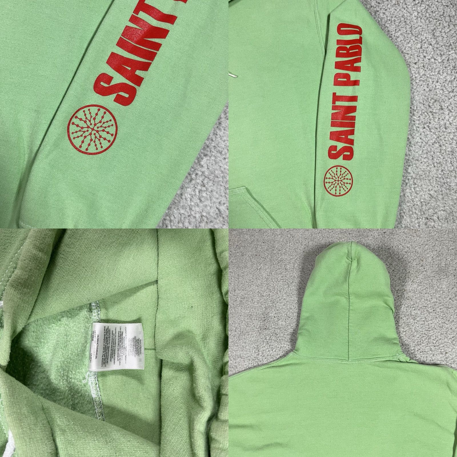 Gildan Saint Pablo Hoodie Mens M Green Sweatshirt Concert 2016 Tour Merch Kanye West Shirt Hooded Pockets Logo Graphic Print Size US M / EU 48-50 / 2 - 10 Thumbnail