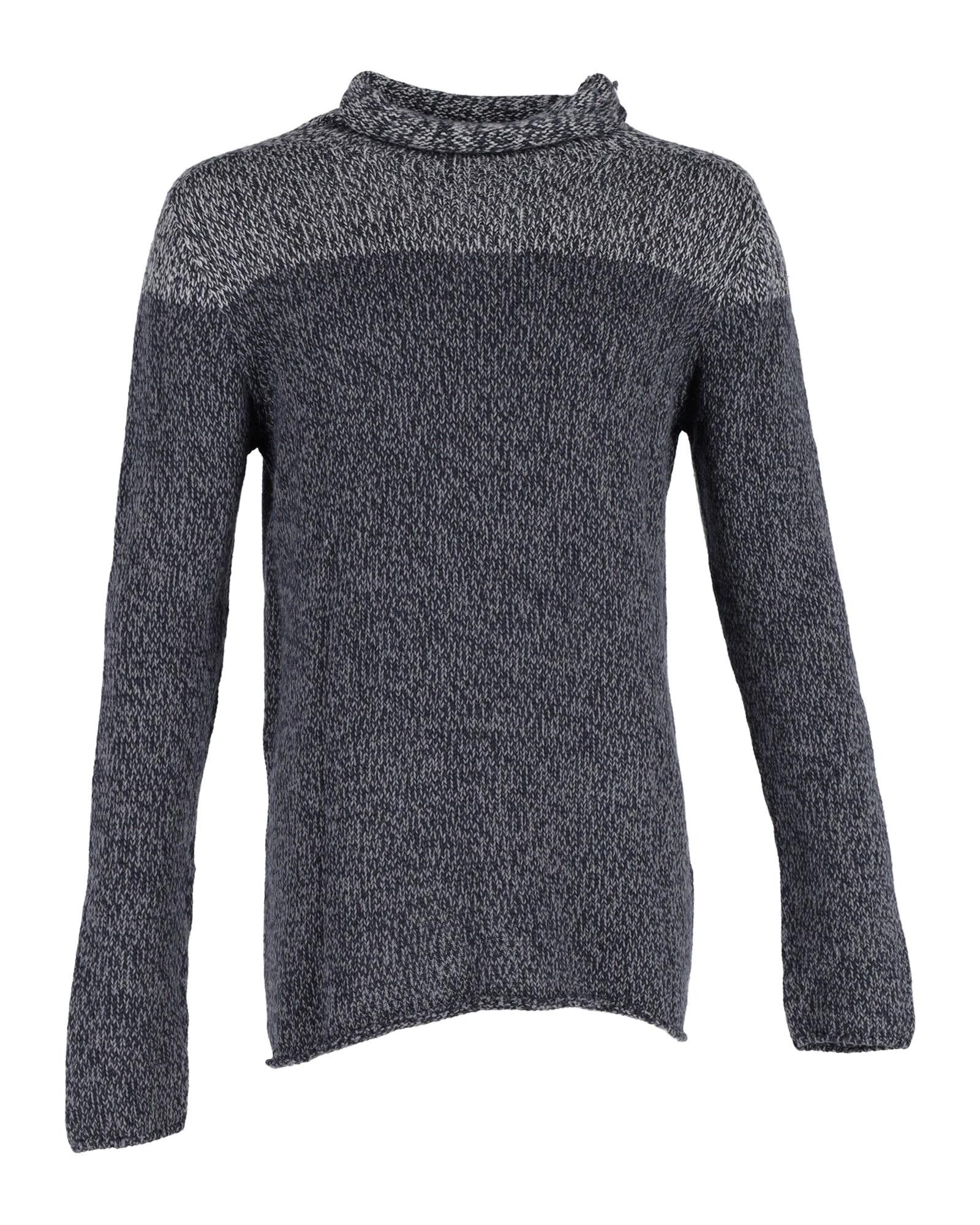 Image of Giorgio Armani Navy Blue Color Block Roll-Neck Sweater In Cotton Wool Knit, Men's (Size Small)